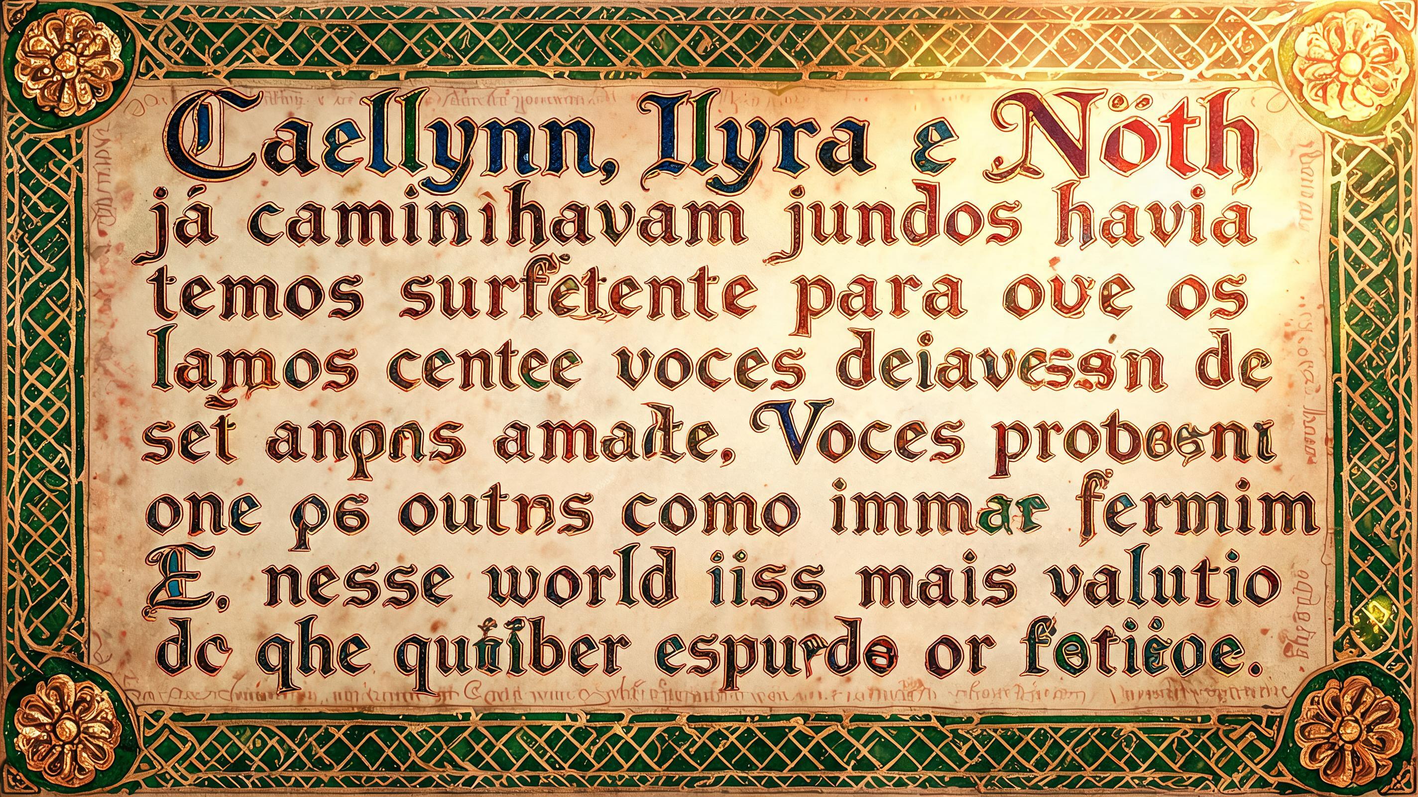 "Caelynn, Ilyra e Nótt já caminhavam juntos havia tempo suficiente para que os laços entre vocês deixassem de ser apenas amizade. Vocês protegiam uns aos outros como irmãos fariam. E, nesse mundo, isso é mais valioso do que qualquer espada ou feitiço." — Medieval | AI Text Effect Generator