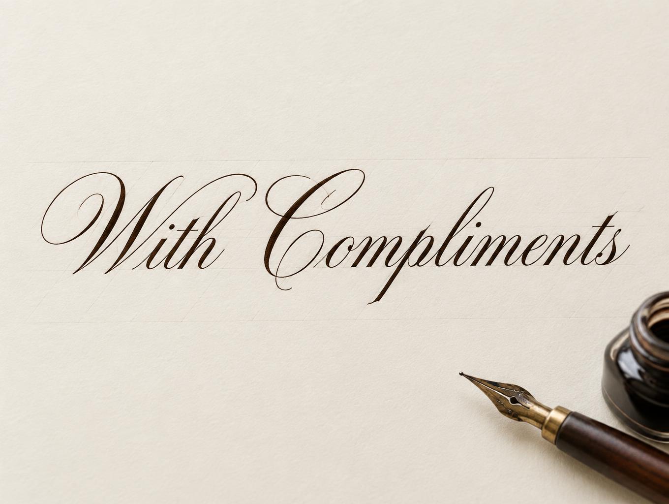 "With Compliments" — Cursive Calligraphy text effect