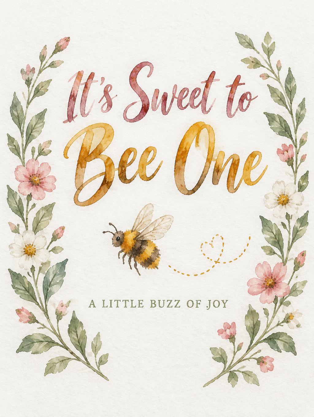 "It's Sweet to Bee One
A LITTLE BUZZ OF JOY" — Watercolor text effect