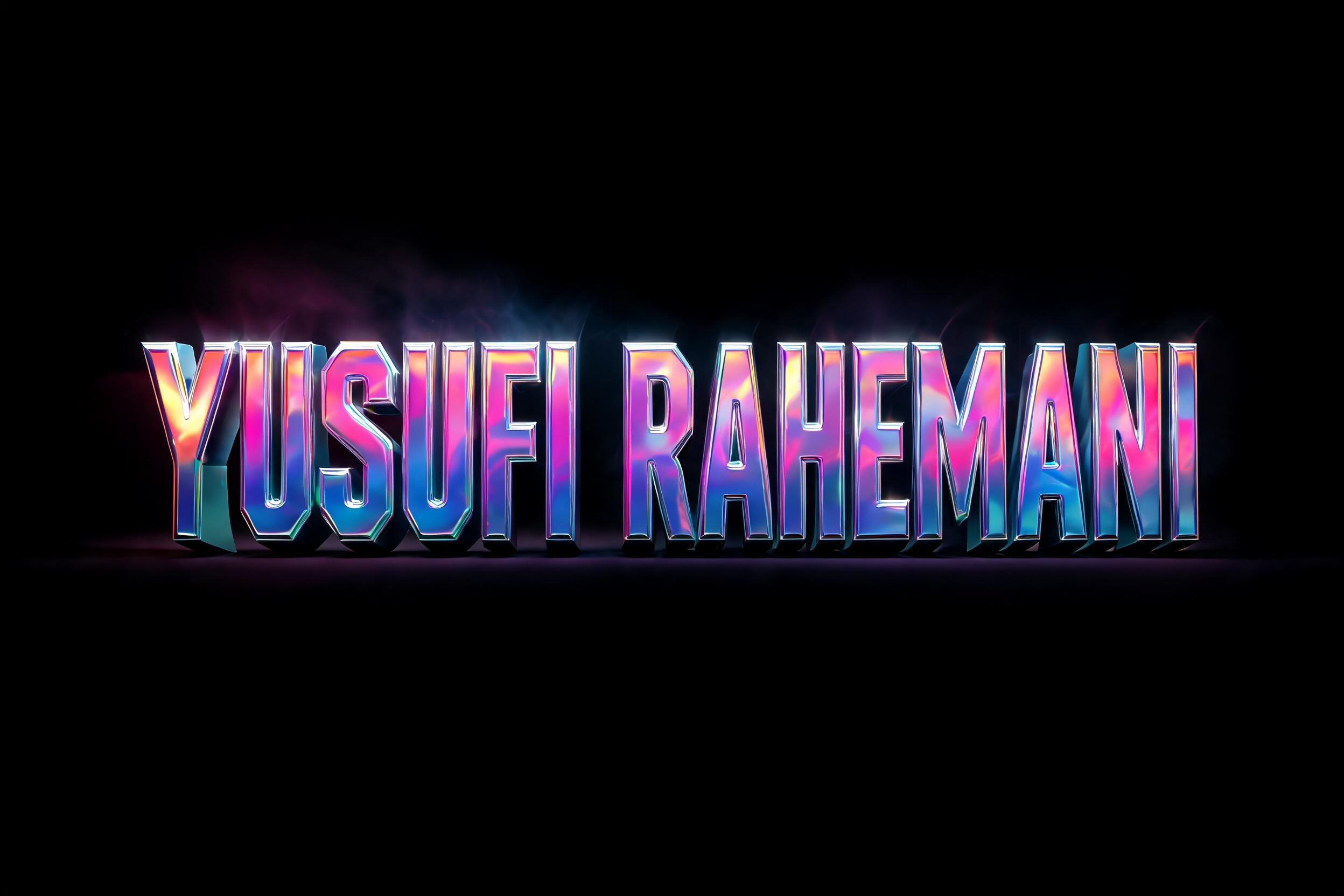 "Yusufi Rahemani" — 3d Bold Holographic | AI Text Effect Generator