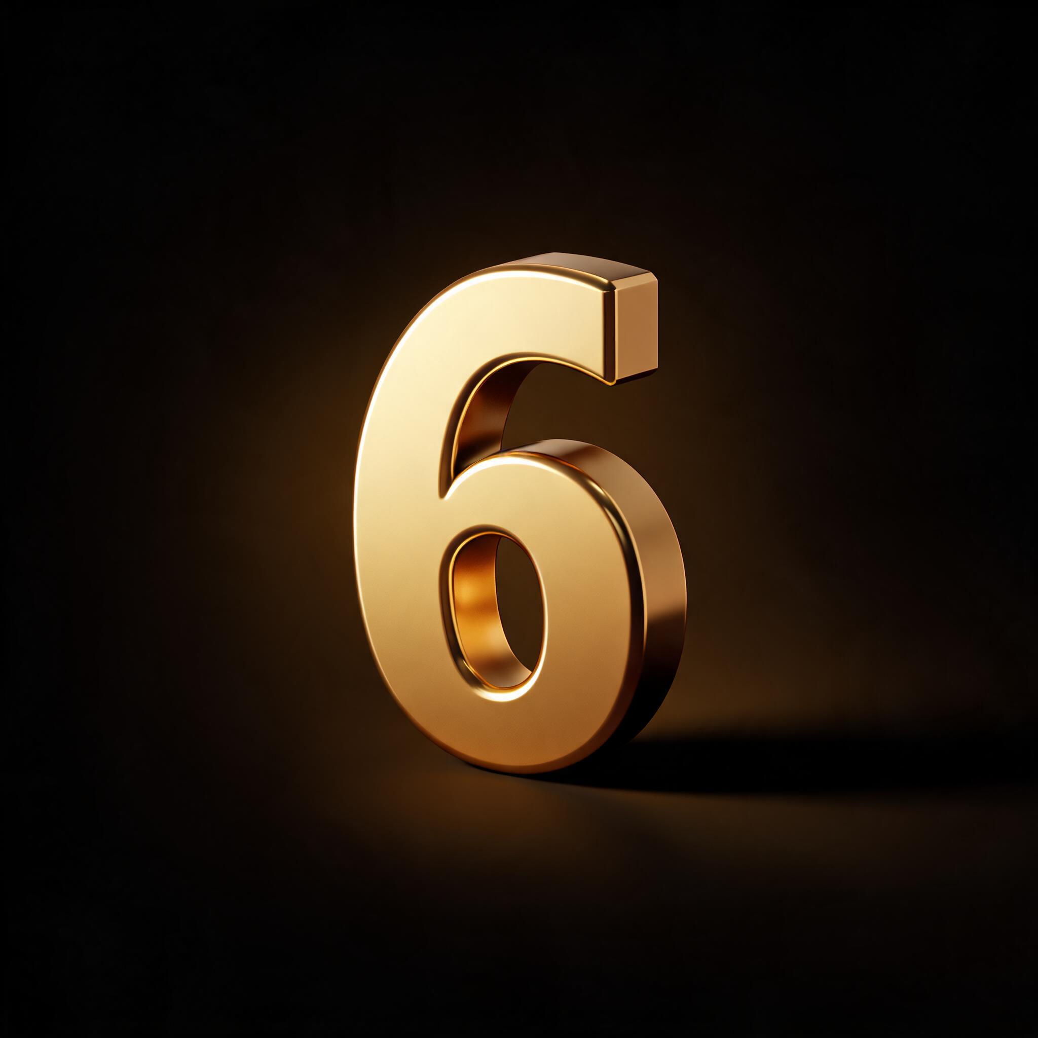 "6" — 3d Bold Gold | AI Text Effect Generator
