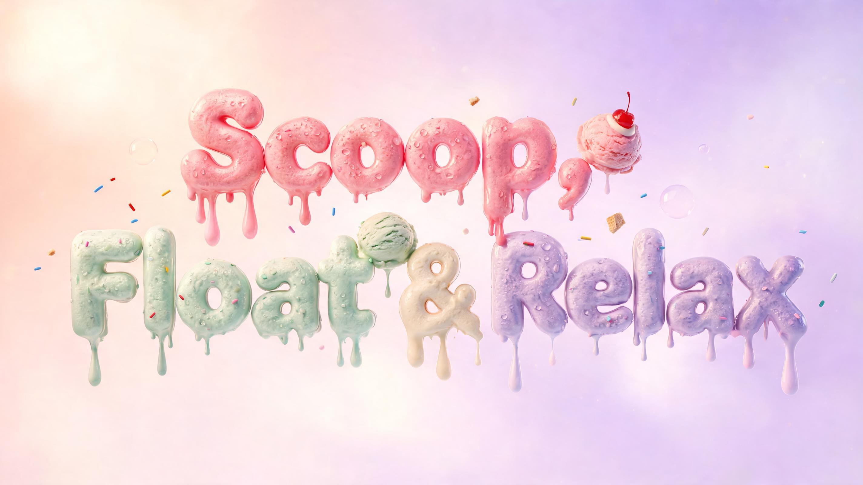 "Scoop, Float & Relax" — Drip Font Ice text effect