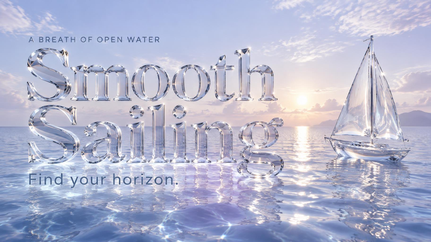 "Smooth Sailing
A BREATH OF OPEN WATER
Find your horizon." — Glass | AI Text Effect Generator