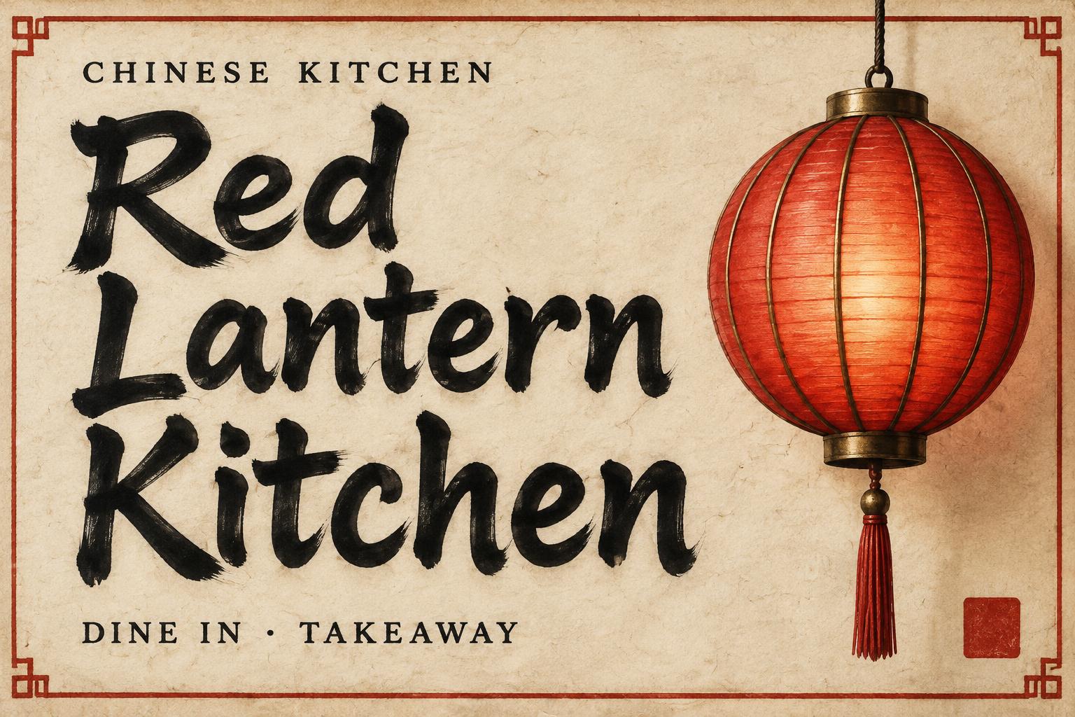 "Red Lantern Kitchen
CHINESE KITCHEN
DINE IN · TAKEAWAY" — Brush Chinese Ink | AI Text Effect Generator