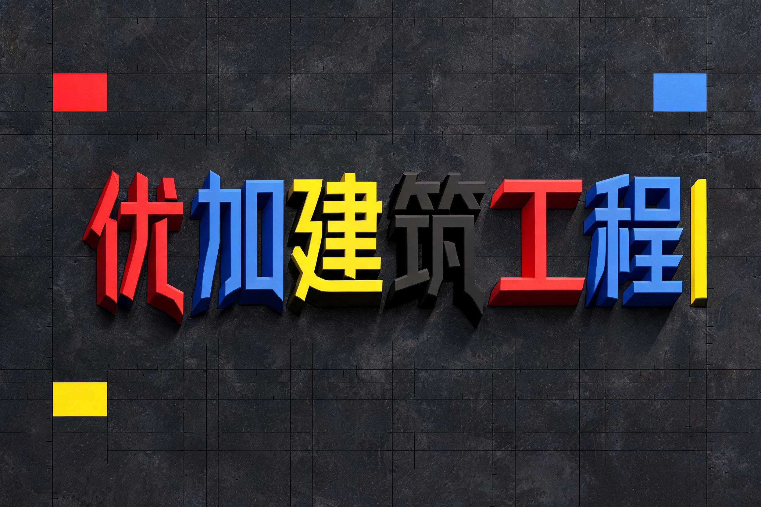 "优加建筑工程" — Geometric text effect