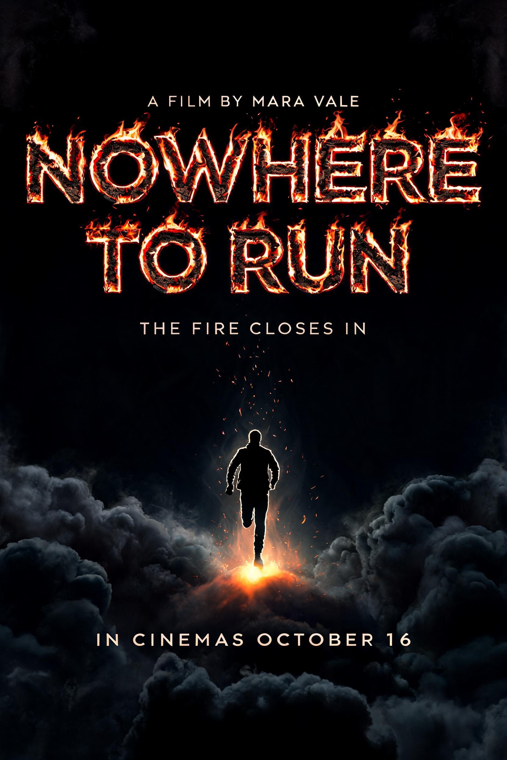 "NOWHERE
TO RUN
A FILM BY MARA VALE
THE FIRE CLOSES IN
IN CINEMAS OCTOBER 16" — Fire Smoke text effect