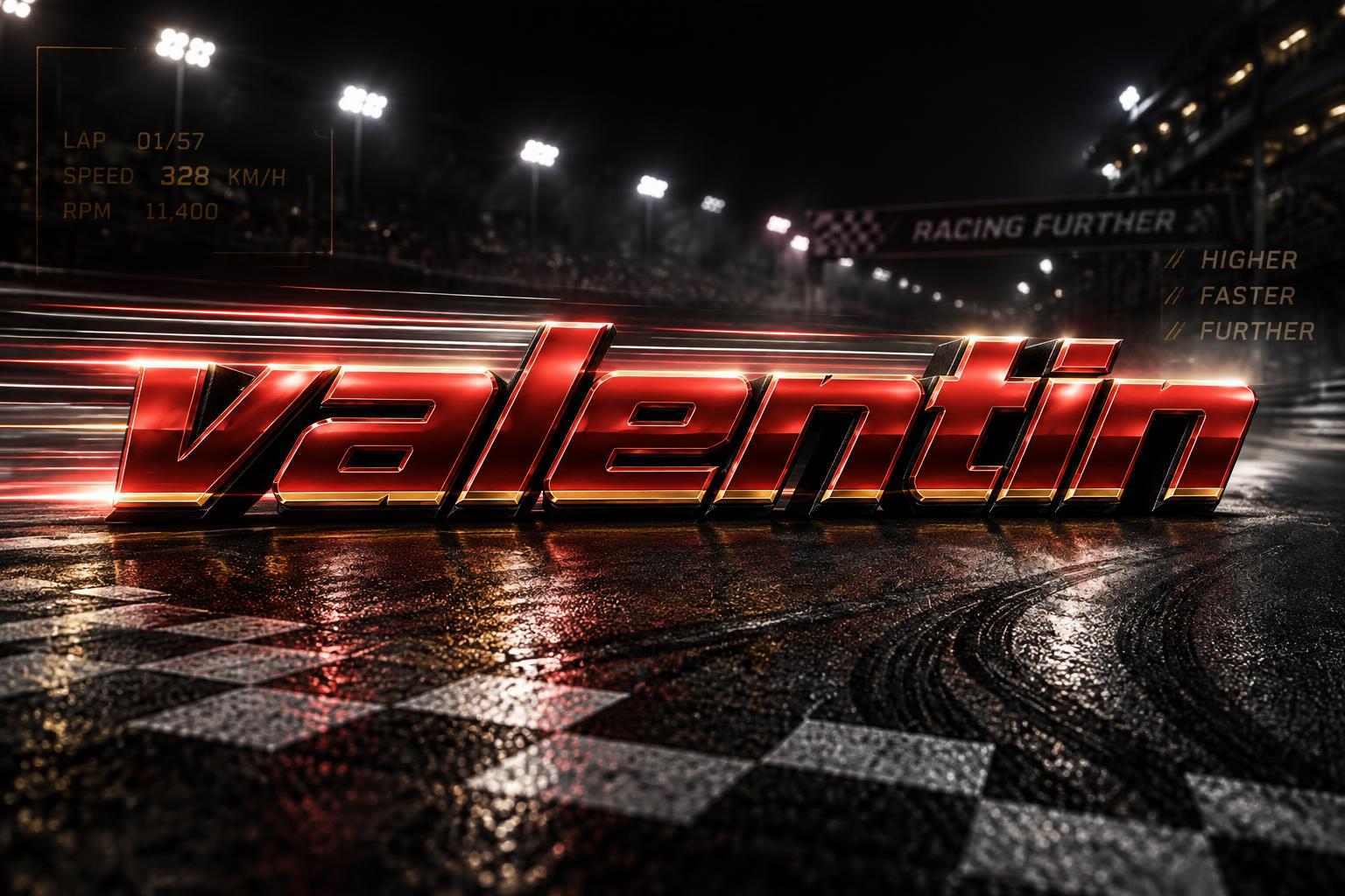 "valentin" — Racing | AI Text Effect Generator