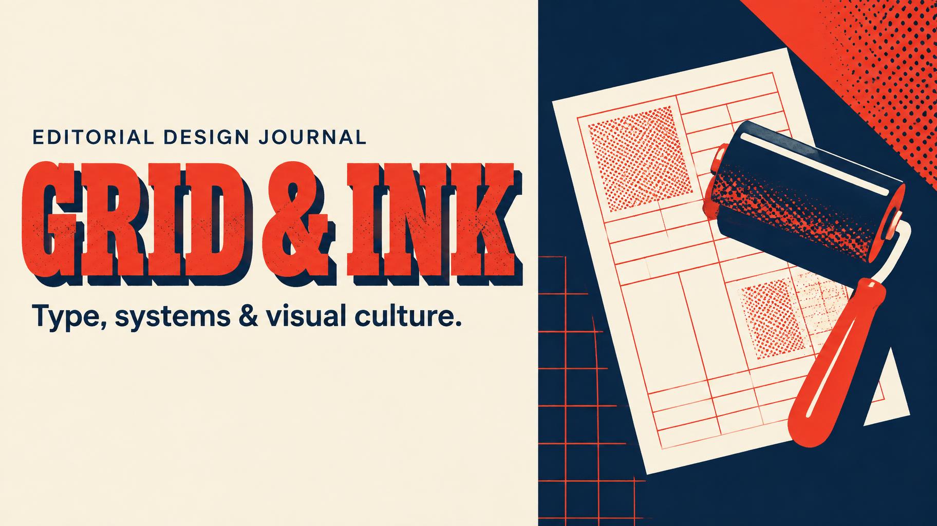 "EDITORIAL DESIGN JOURNAL
GRID & INK
Type, systems & visual culture." — Duotone text effect