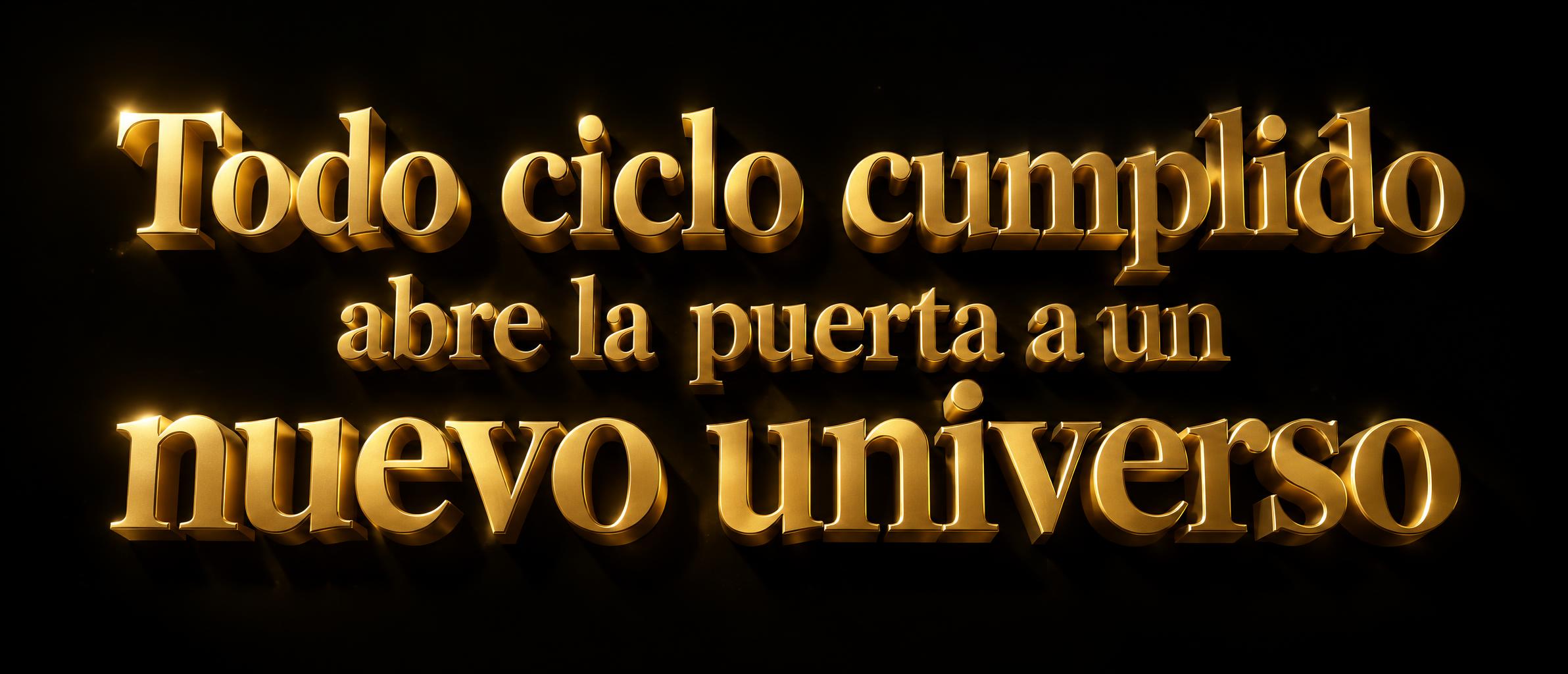 "Todo ciclo cumplido abre la puerta a un nuevo universo" — 3d Bold Gold | AI Text Effect Generator