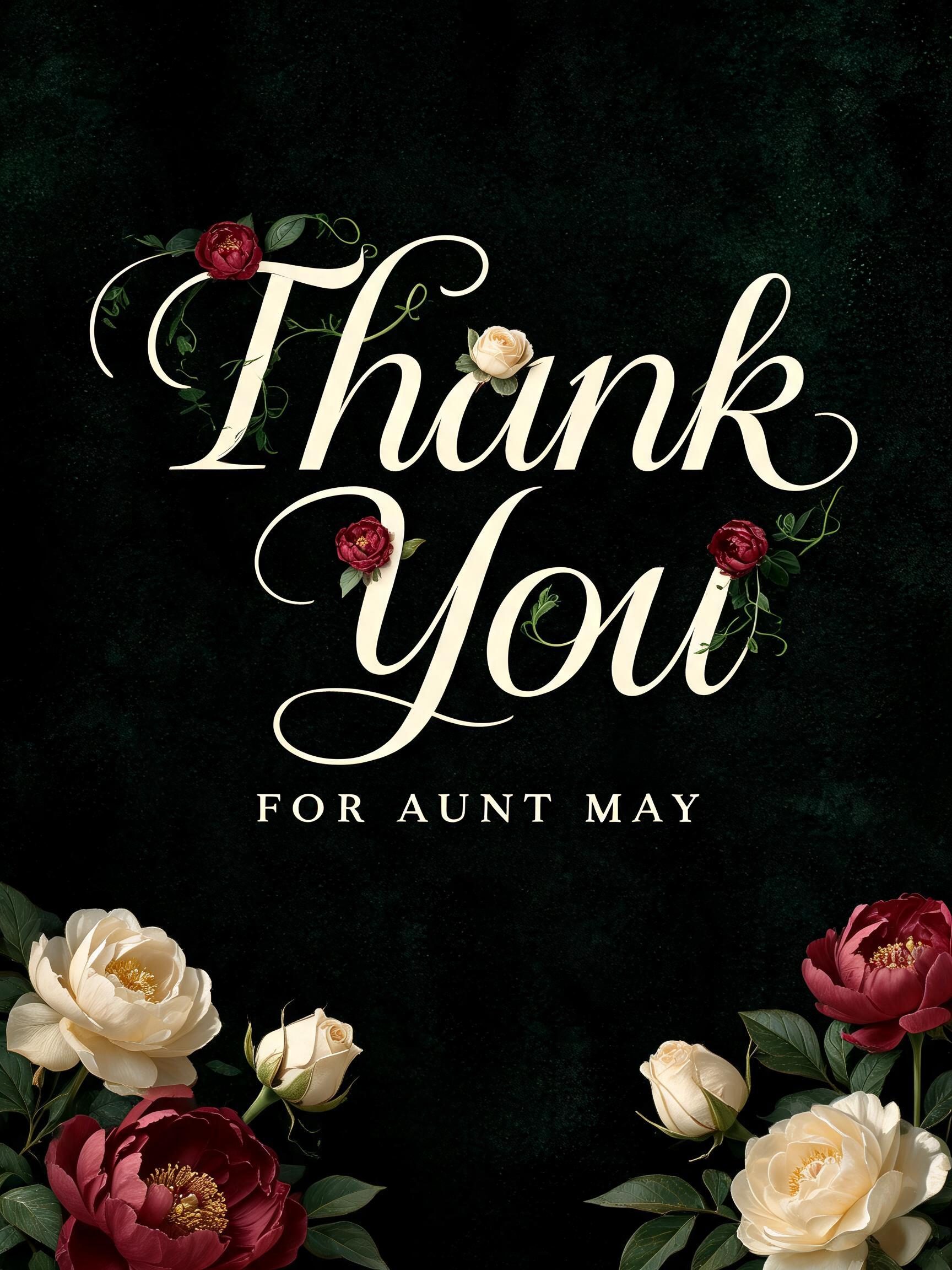 "Thank You
FOR AUNT MAY" — Floral | AI Text Effect Generator