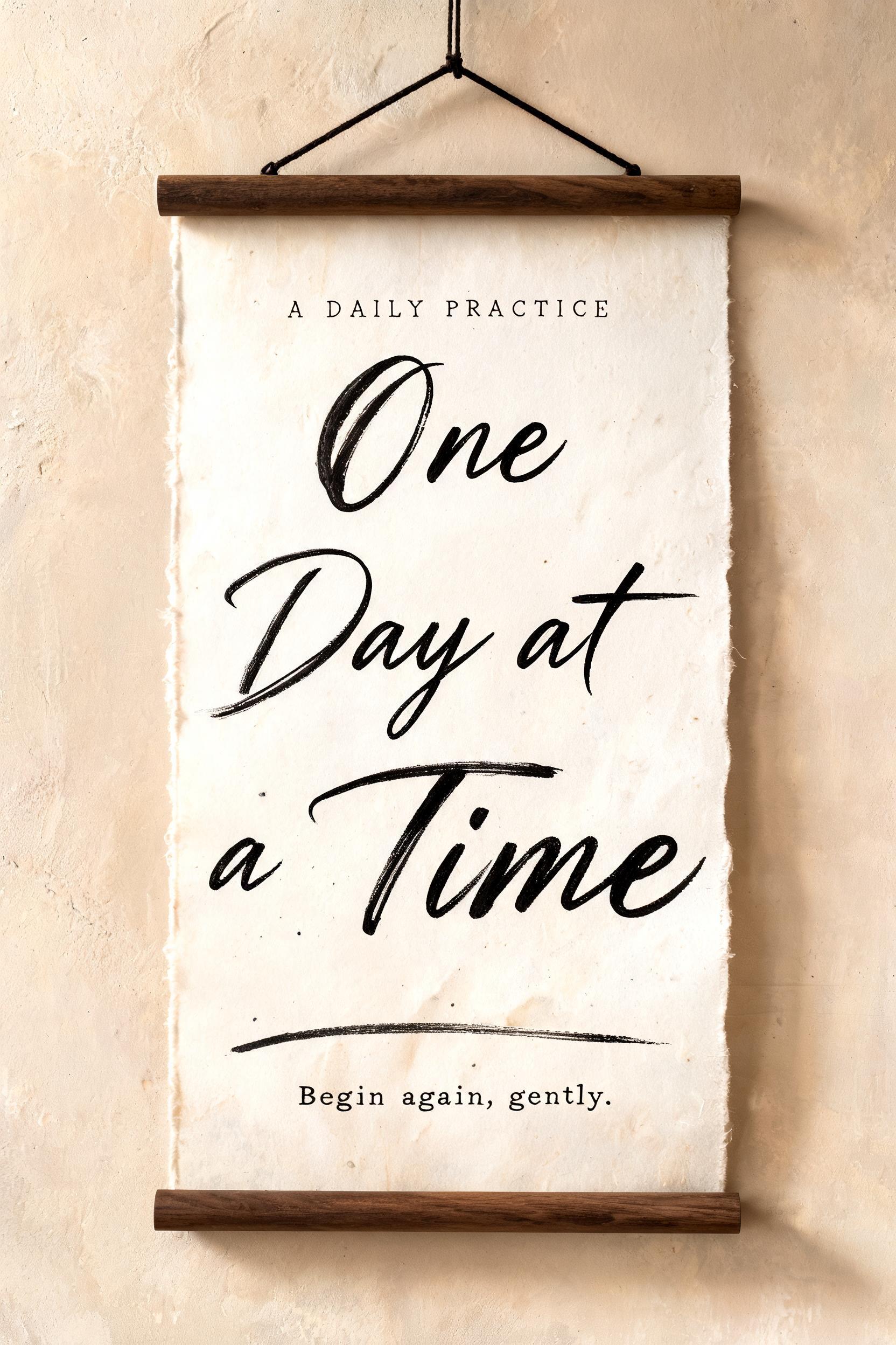 "One
Day at
a Time
A DAILY PRACTICE
Begin again, gently." — Brush Stroke | AI Text Effect Generator