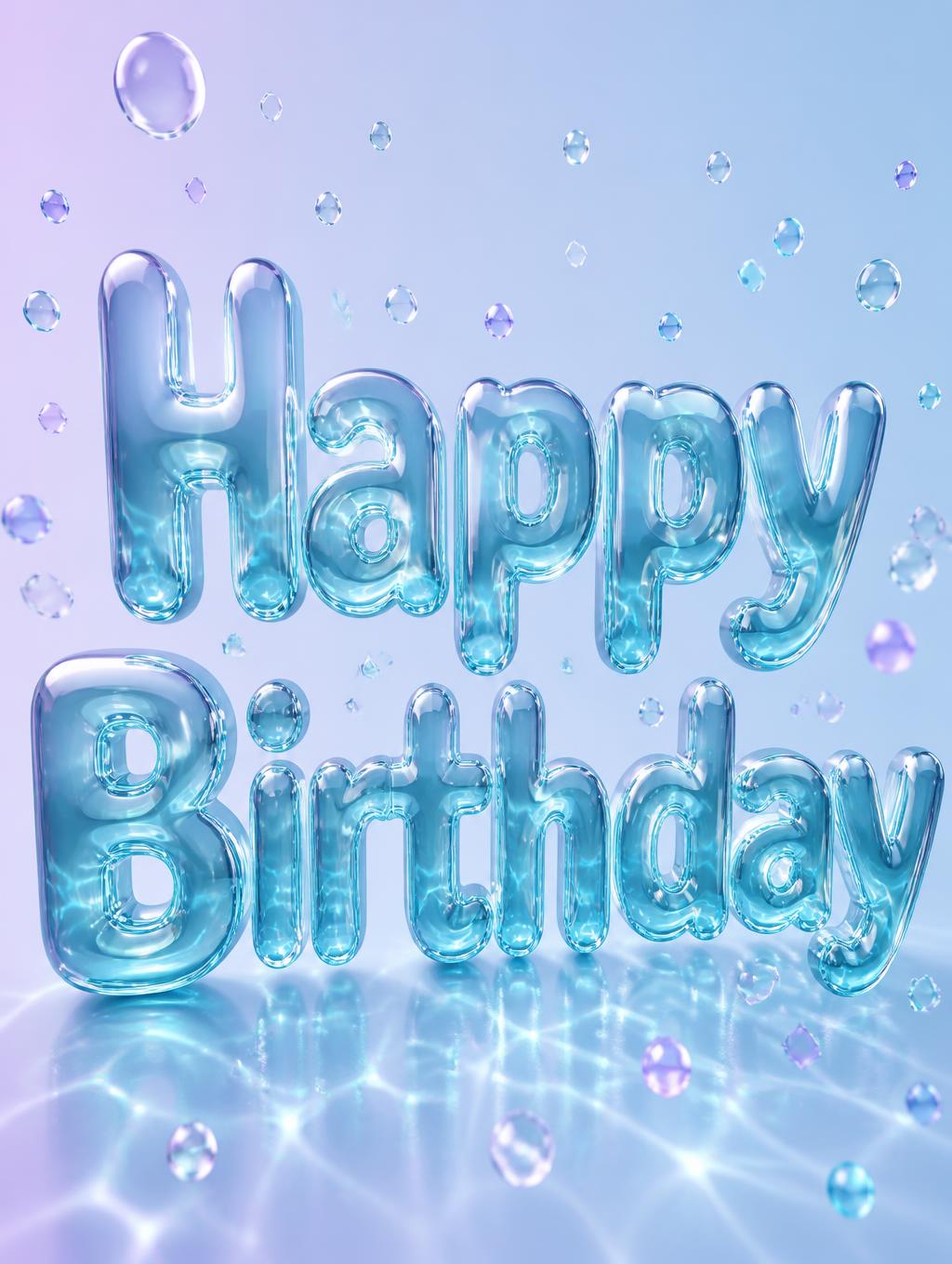 "Happy Birthday" — Glass Liquid | AI Text Effect Generator