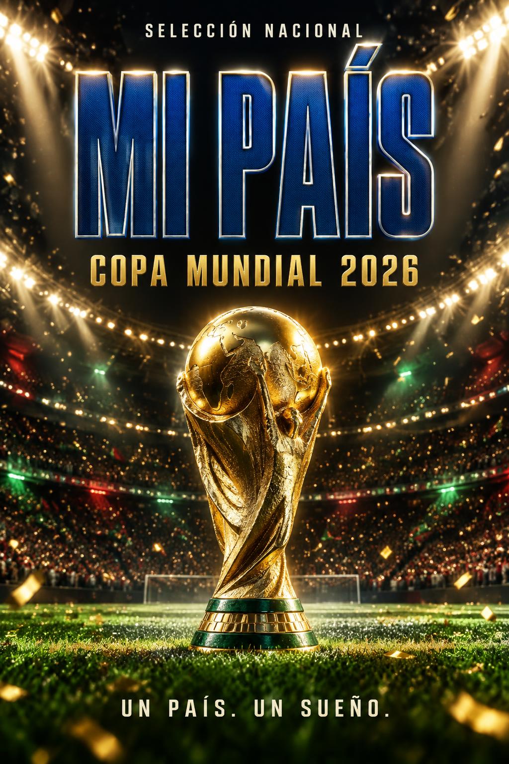 "MI PAÍS
COPA MUNDIAL 2026
UN PAÍS. UN SUEÑO.
SELECCIÓN NACIONAL" — Sports Football | AI Text Effect Generator