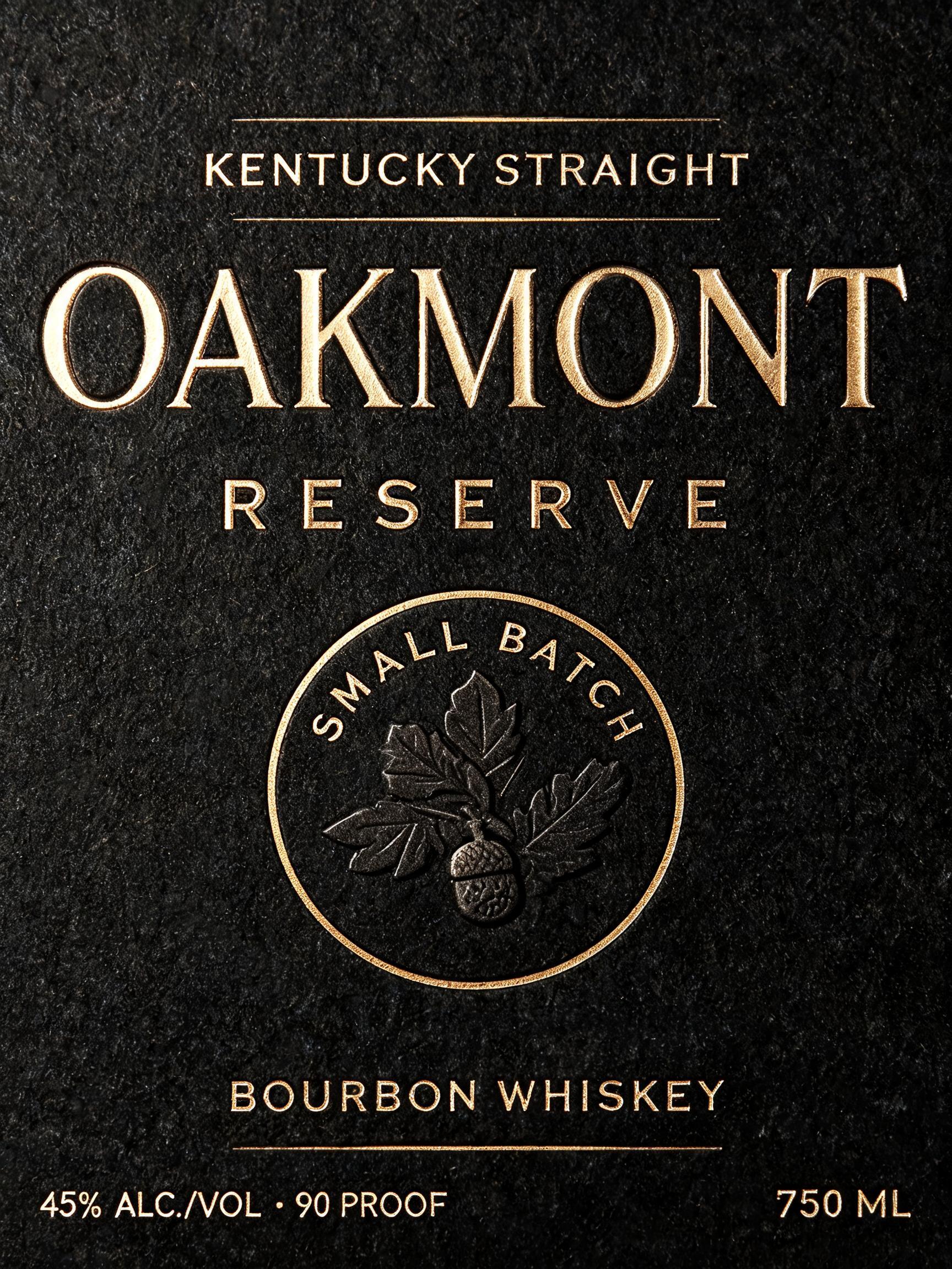 "Can you do a foil-deep emboss label for the whiskey brand Oakmont Reserve" — Emboss text effect