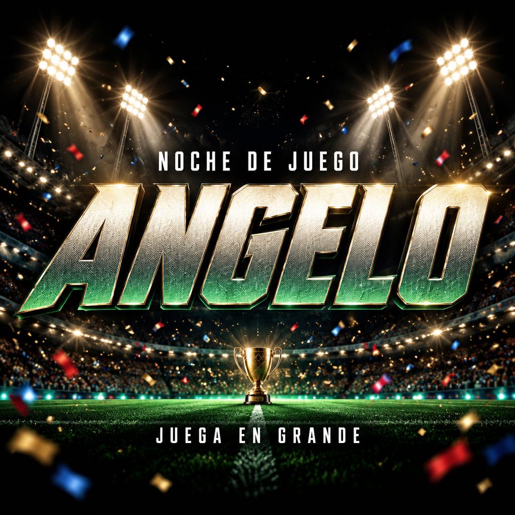 "ANGELO
NOCHE DE JUEGO
JUEGA EN GRANDE" — Sports Football | AI Text Effect Generator