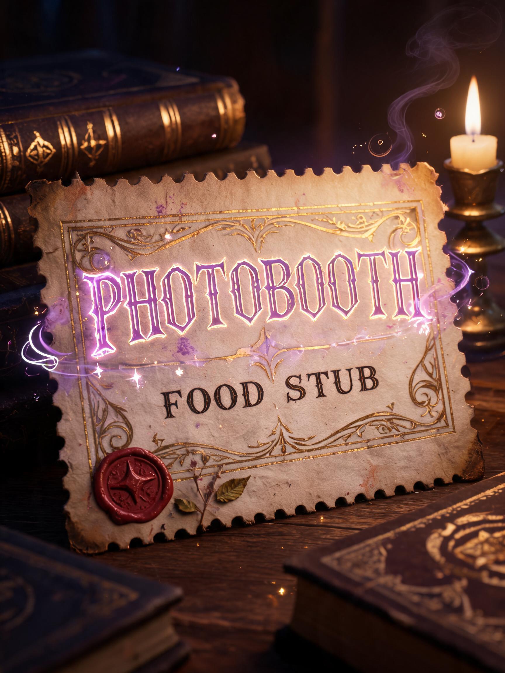"PHOTOBOOTH
FOOD STUB" — Magic Fantasy text effect