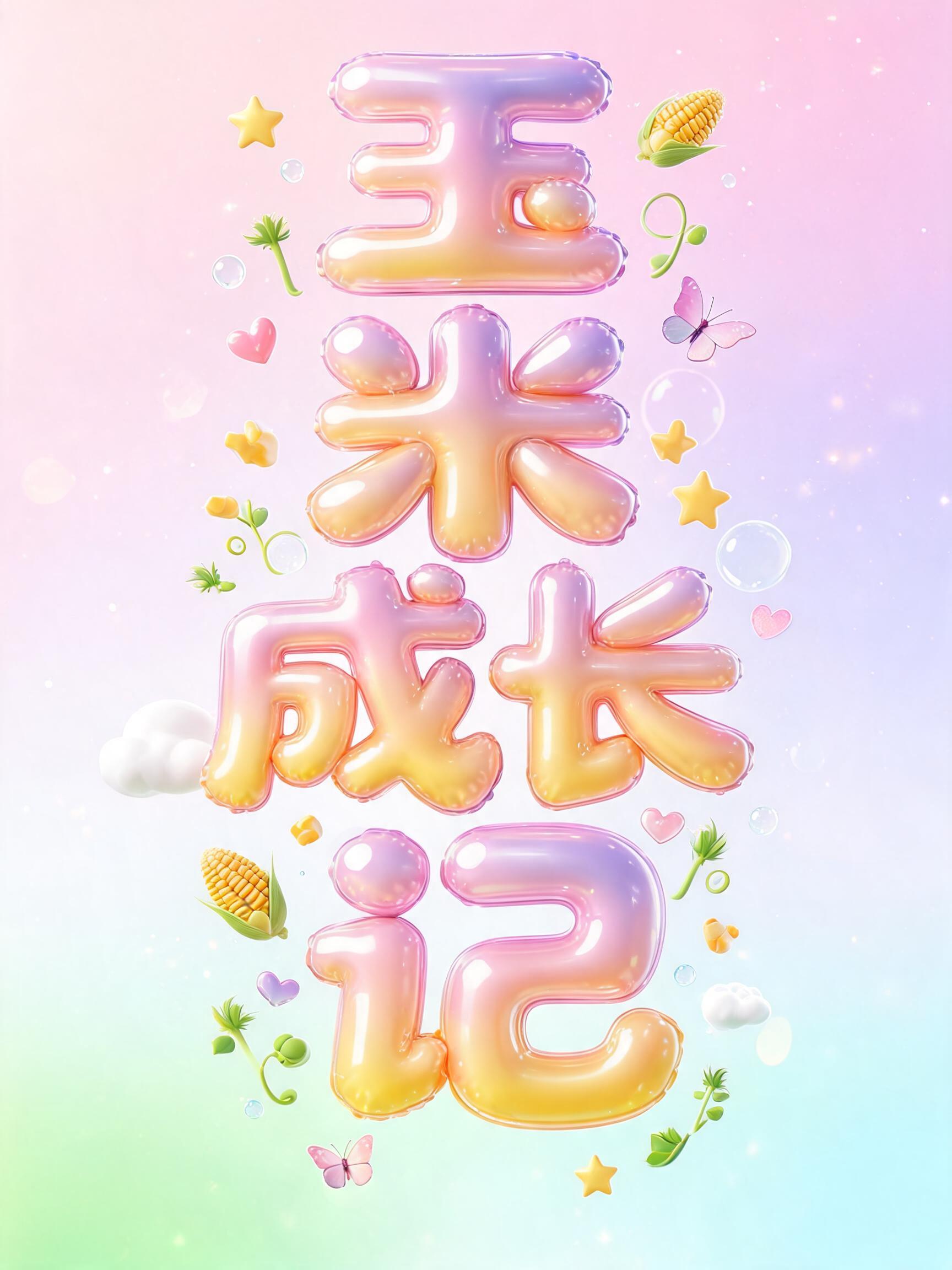 "玉米成长记" — Y2k Bubbly | AI Text Effect Generator