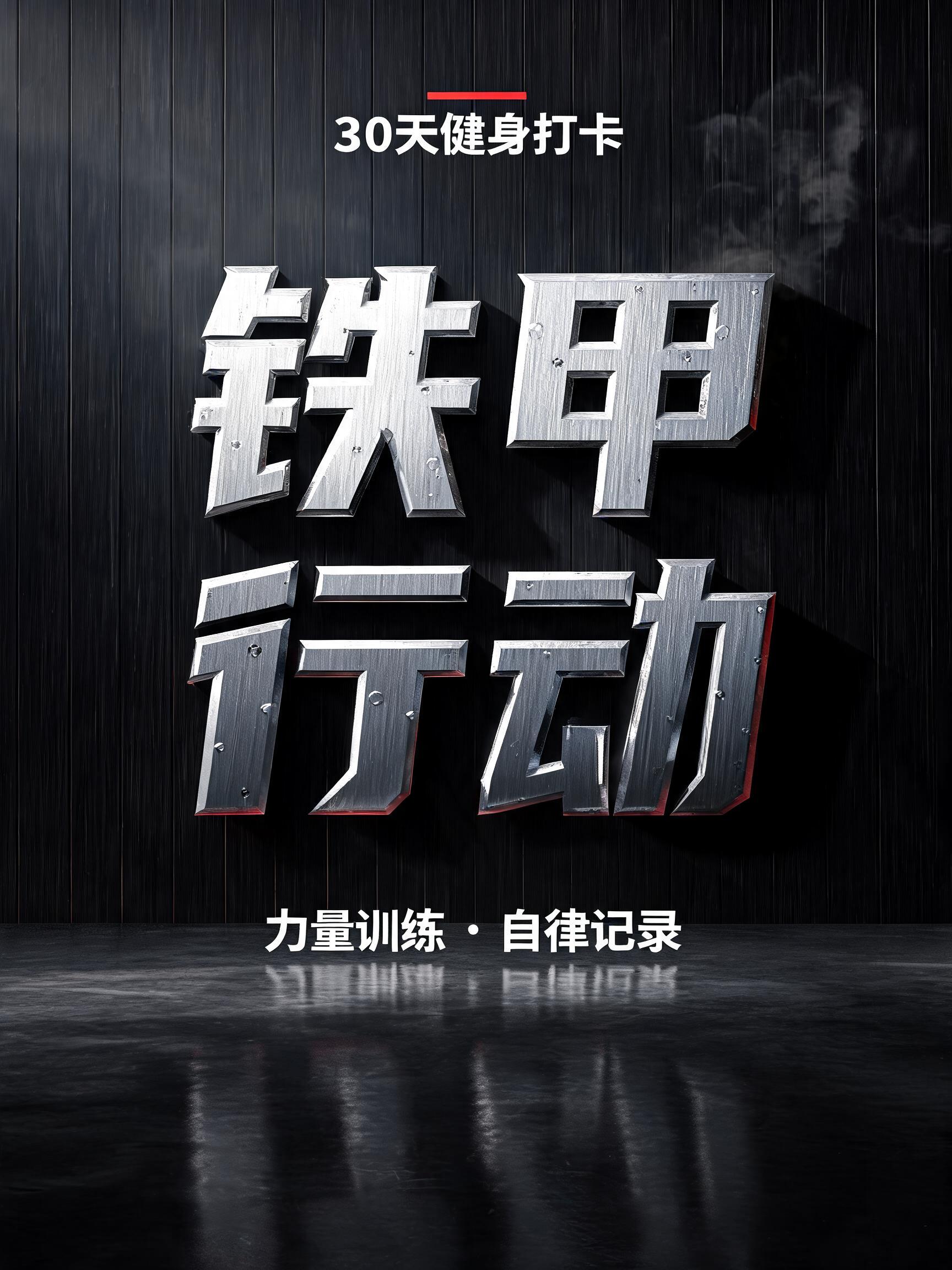 "给我的健身打卡笔记做个小红书封面，标题是铁甲行动，字体要非常粗壮饱满的3D立体字，带高光，让人一看就觉得很有力量。" — 3d Bold | AI Text Effect Generator