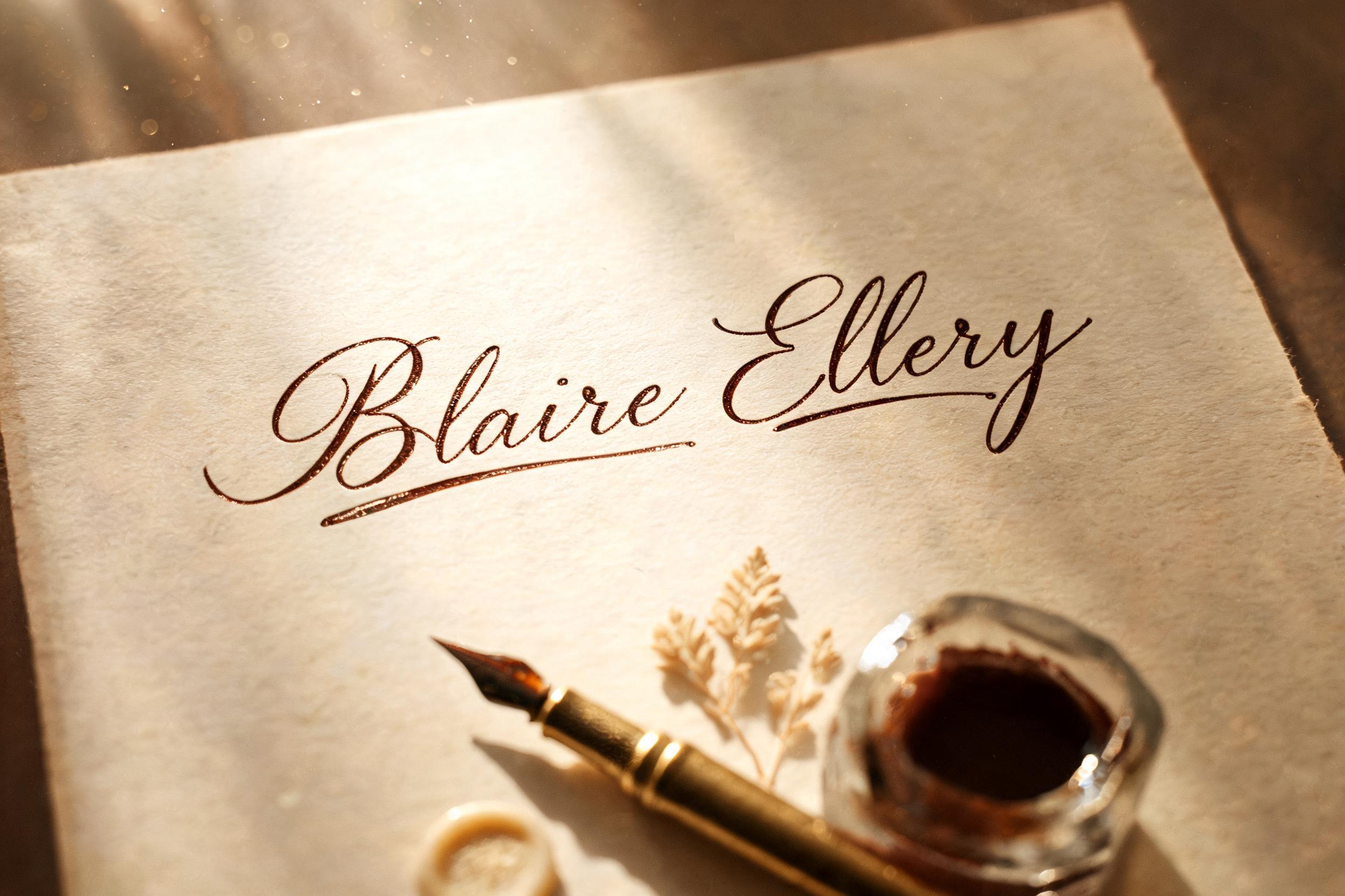 "Blaire Ellery" — Handwritten Script | AI Text Effect Generator