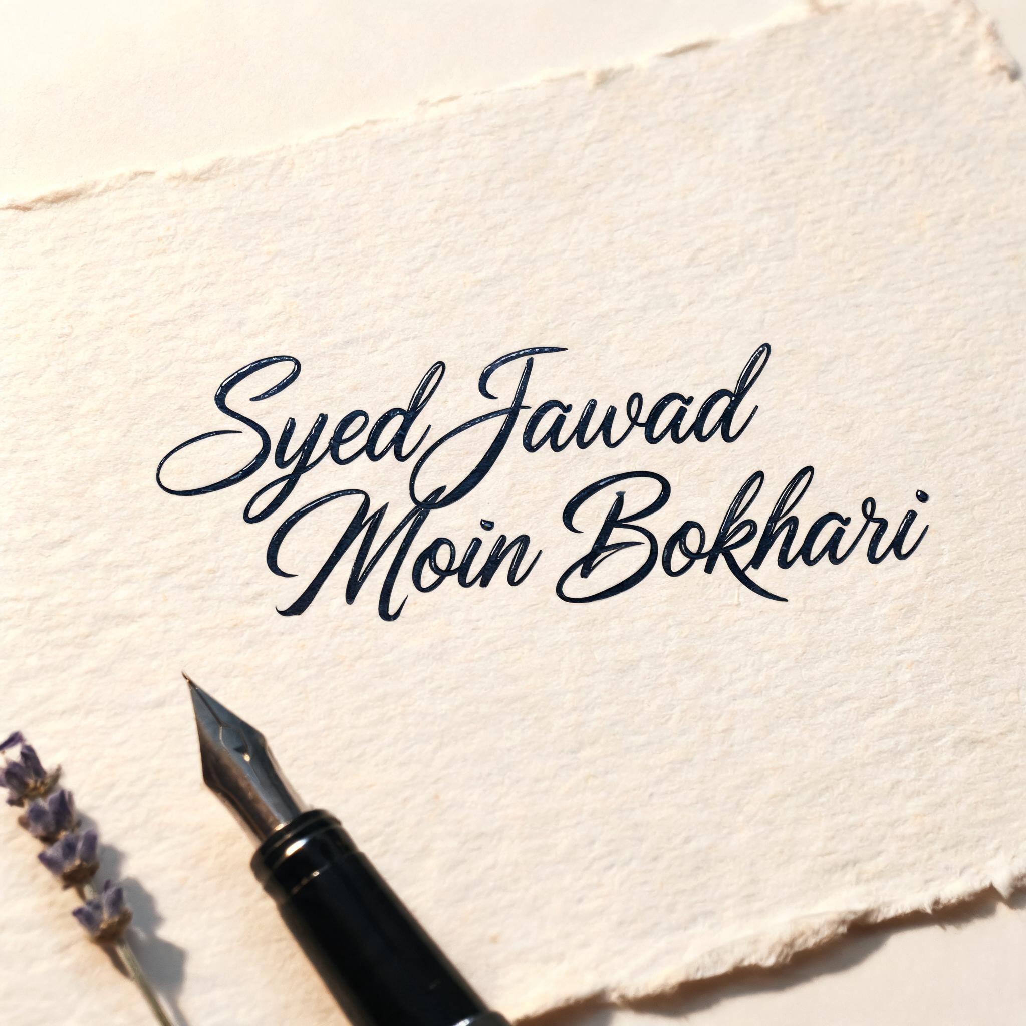 "Syed Jawad Moin Bokhari" — Cursive text effect