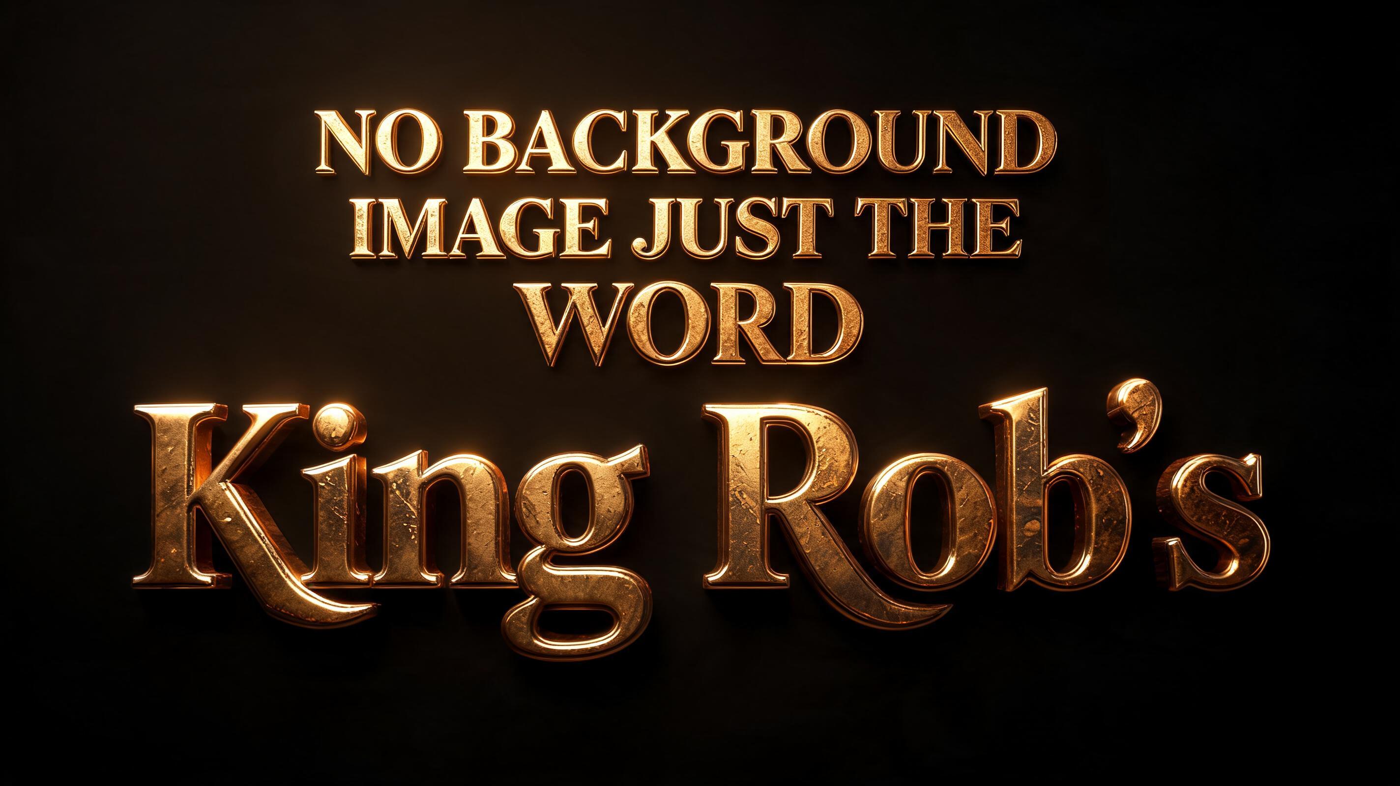 "NO BACKGROUNG IMAGE JUST THE WORD "King Rob's"" — 3d Bold Gold | AI Text Effect Generator