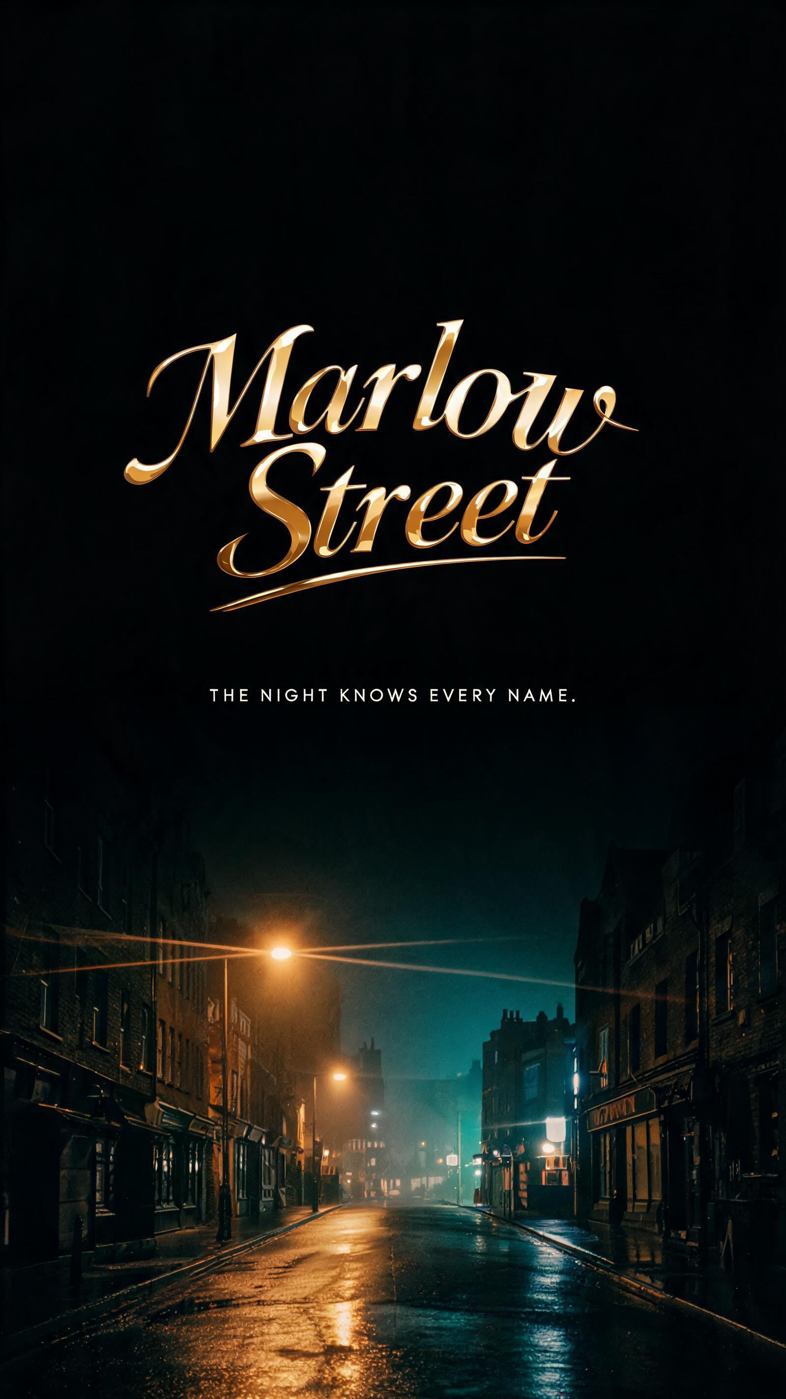 "Marlow Street
THE NIGHT KNOWS EVERY NAME." — Cinematic | AI Text Effect Generator