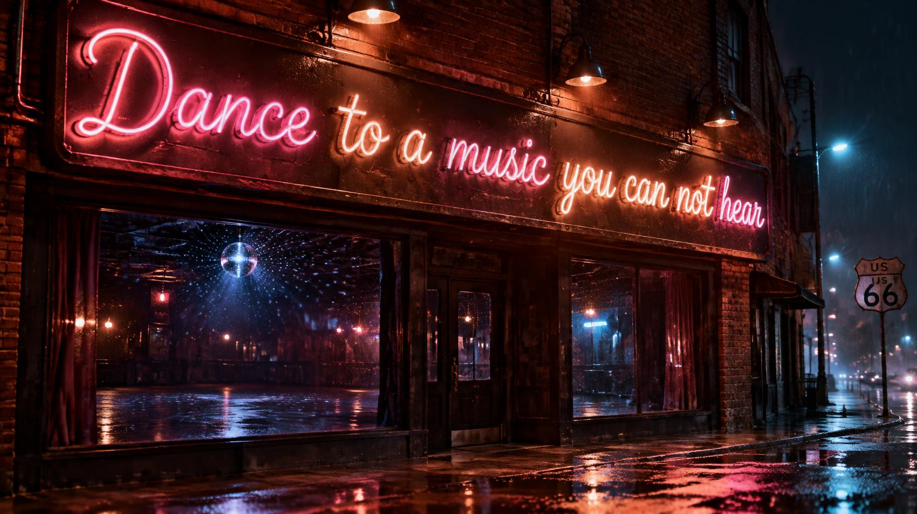 "Dance to a music you can not hear" — Neon Sign | AI Text Effect Generator