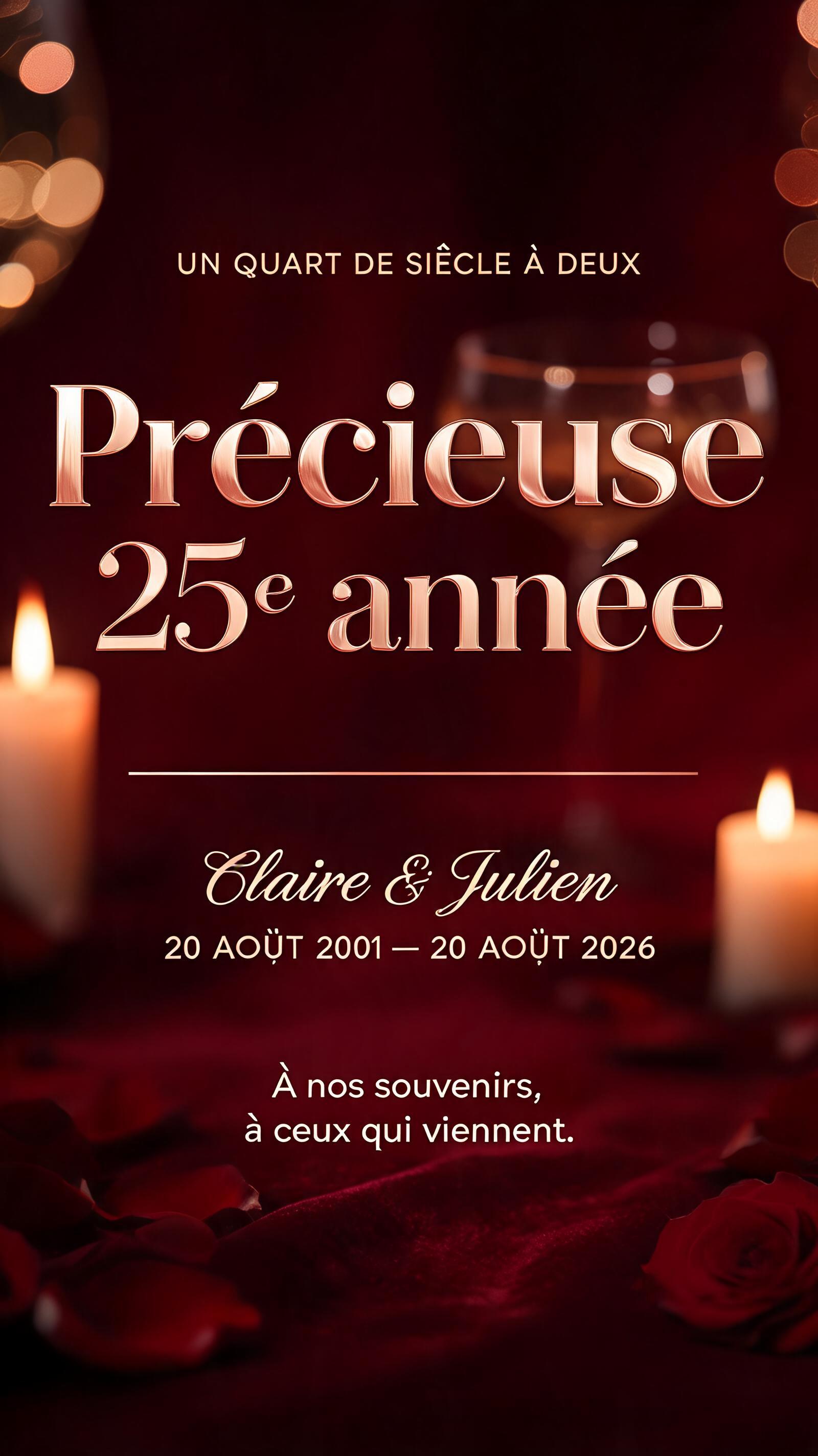 "Précieuse 25e année" — Anniversary text effect