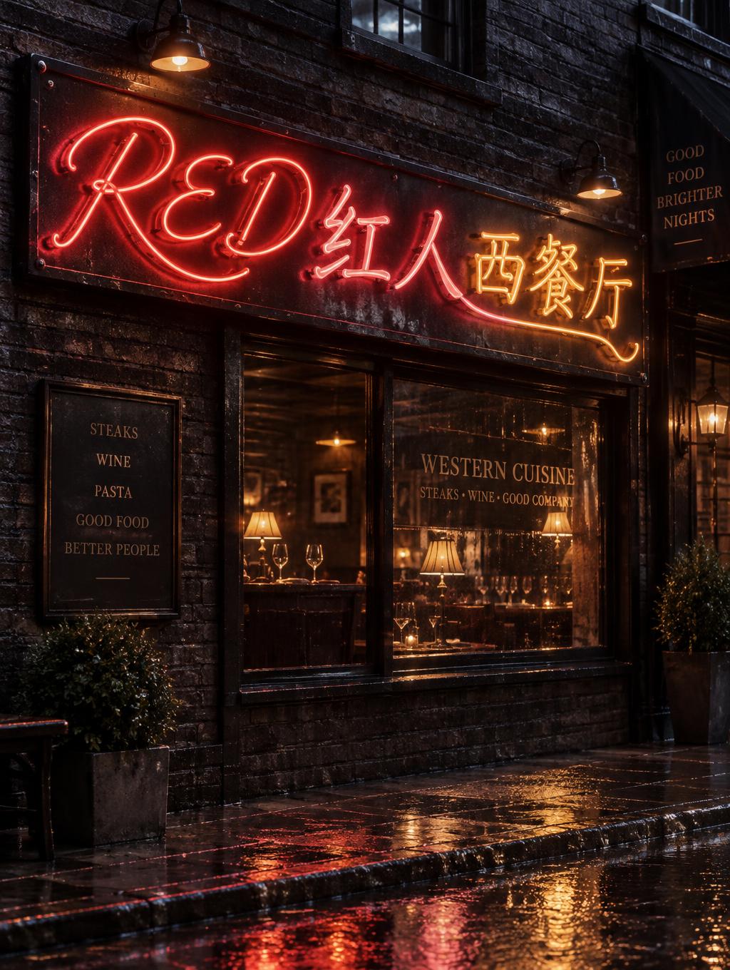 "RED红人西餐厅" — Neon Sign | AI Text Effect Generator