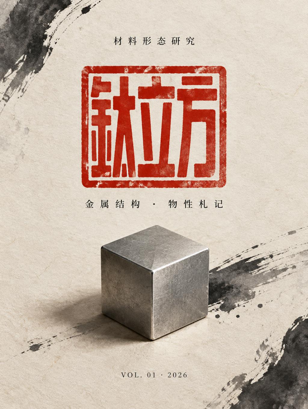 "钛立方
材料形态研究
金属结构 · 物性札记
VOL. 01 · 2026" — Brush Chinese Ink | AI Text Effect Generator