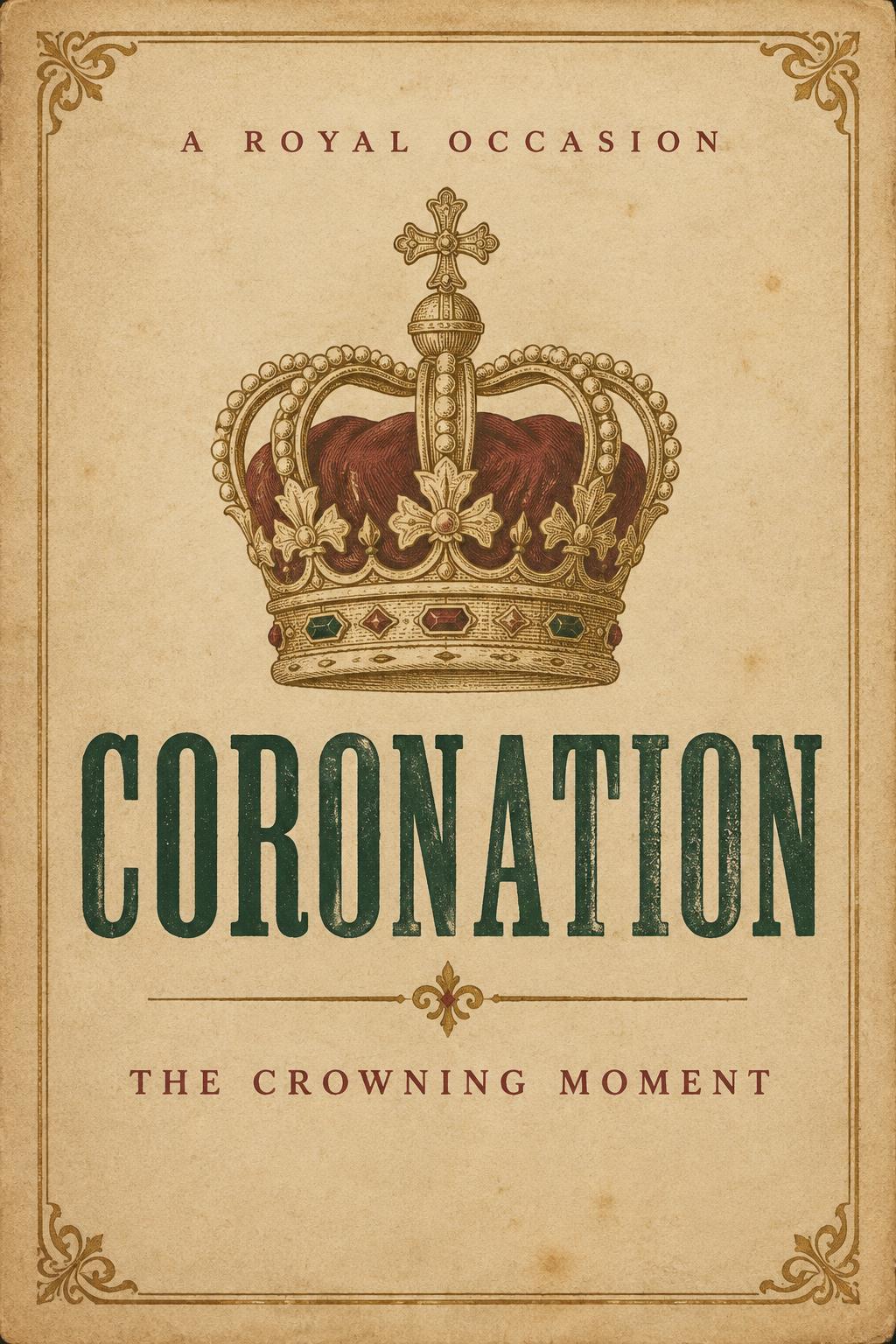 "CORONATION
A ROYAL OCCASION
THE CROWNING MOMENT" — Vintage | AI Text Effect Generator
