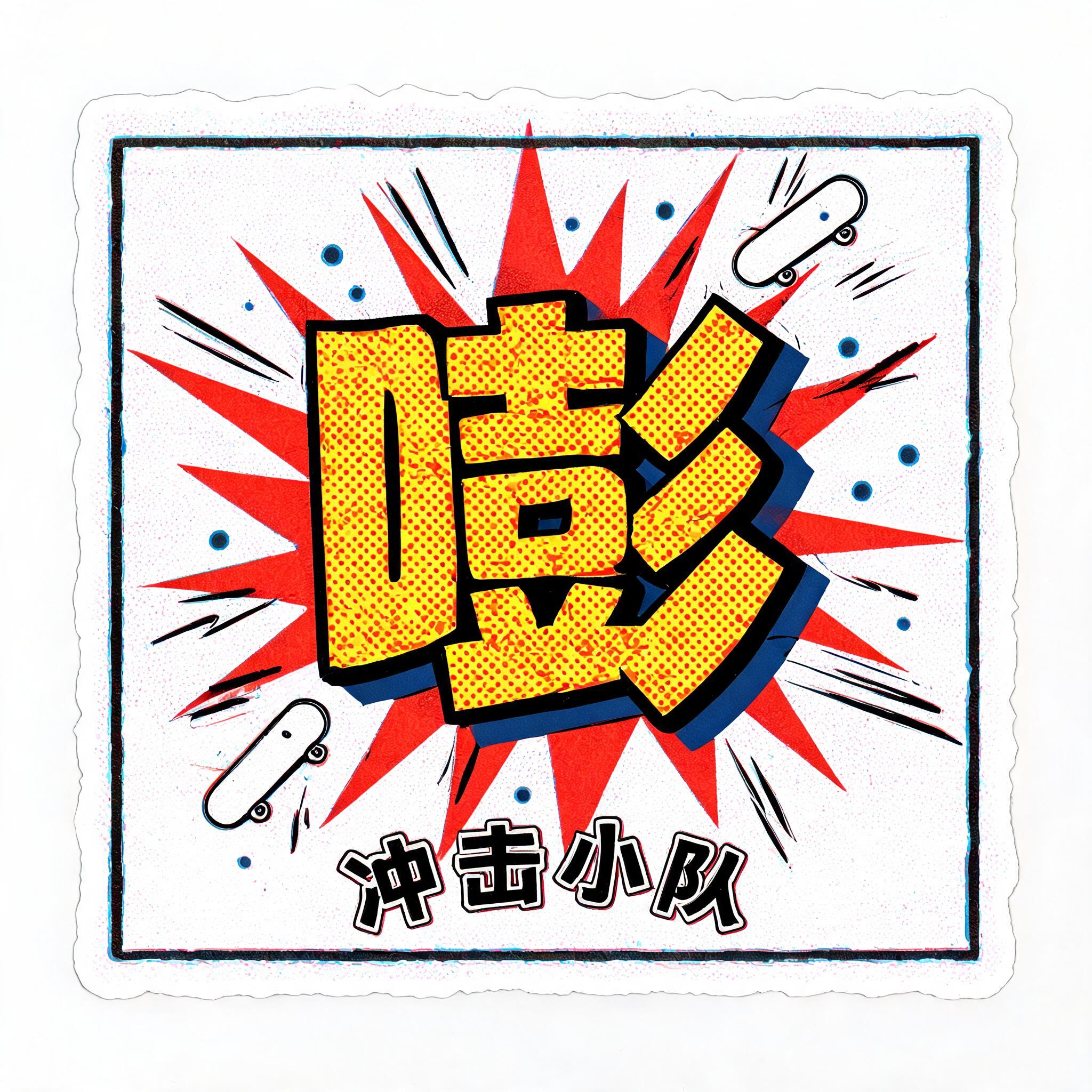 "帮我做滑板队冲击小队的贴纸，写嘭" — Comic Book | AI Text Effect Generator