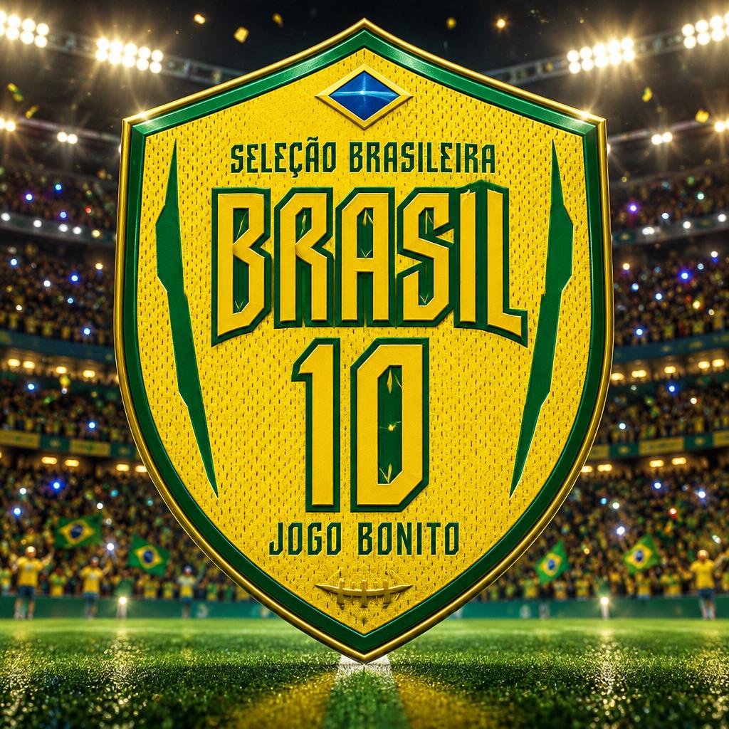 "BRASIL
10
SELEÇÃO BRASILEIRA
JOGO BONITO" — Sports Football | AI Text Effect Generator