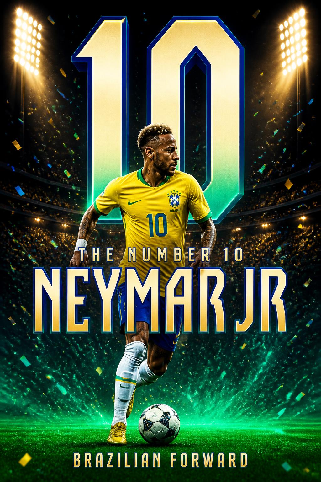"10
NEYMAR JR
THE NUMBER 10
BRAZILIAN FORWARD" — Sports Football | AI Text Effect Generator