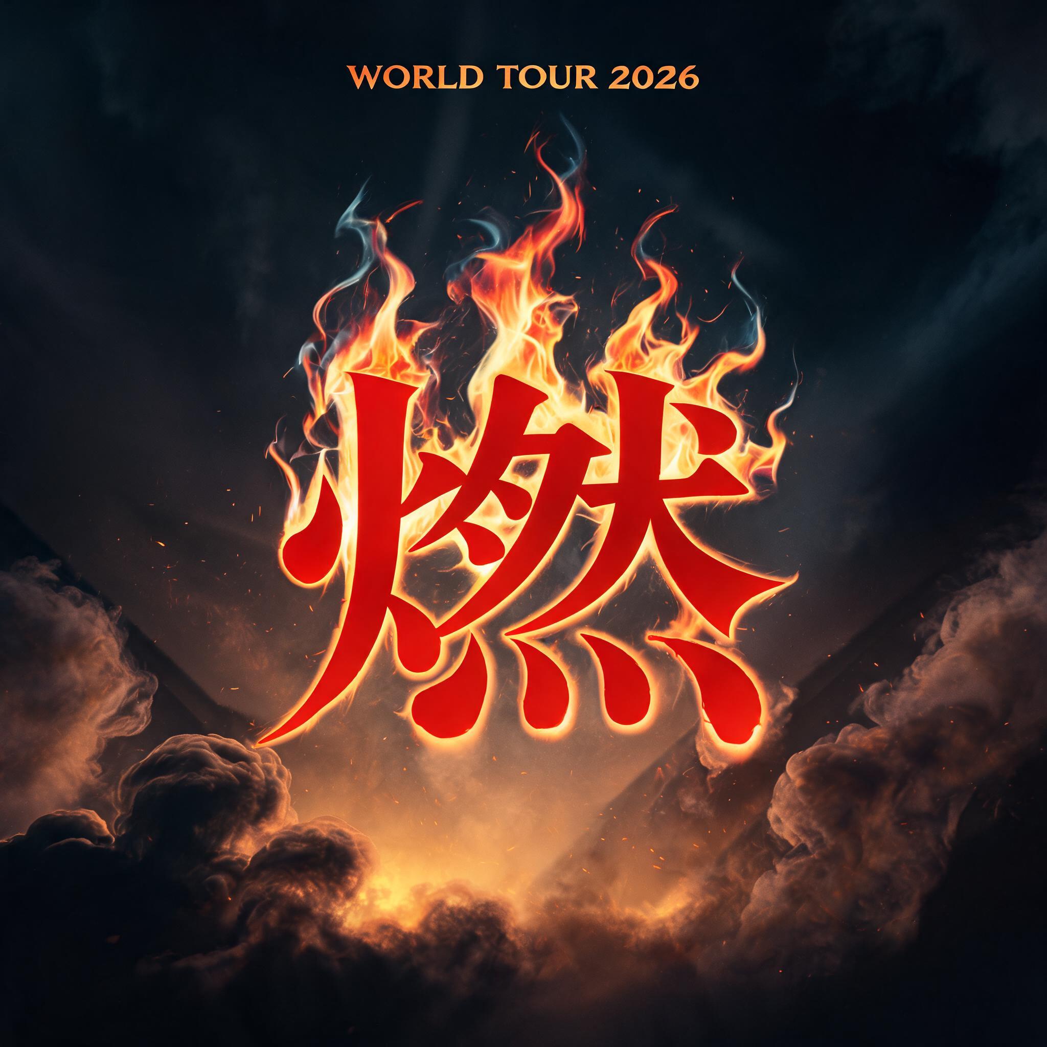 "燃
WORLD TOUR 2026" — Fire Smoke text effect