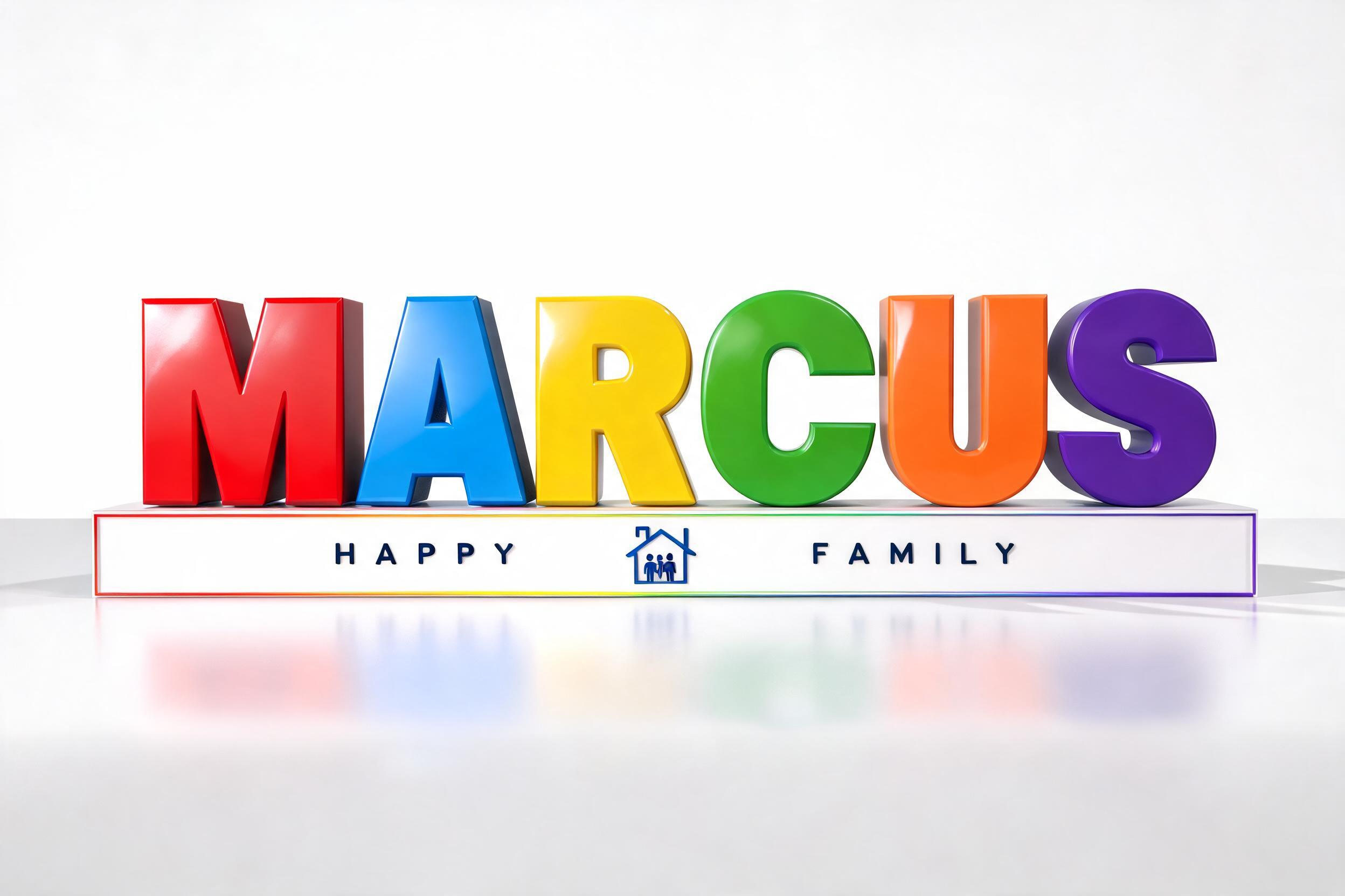 "MARCUS
HAPPY FAMILY" — 3d Bold | AI Text Effect Generator