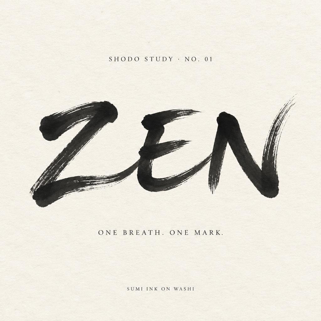 "ZEN
ONE BREATH. ONE MARK.
SHODO STUDY · NO. 01
SUMI INK ON WASHI" — Brush Japanese Ink | AI Text Effect Generator