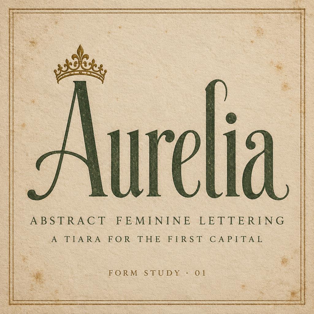 "Aurelia
ABSTRACT FEMININE LETTERING
A TIARA FOR THE FIRST CAPITAL
FORM STUDY · 01" — Vintage | AI Text Effect Generator