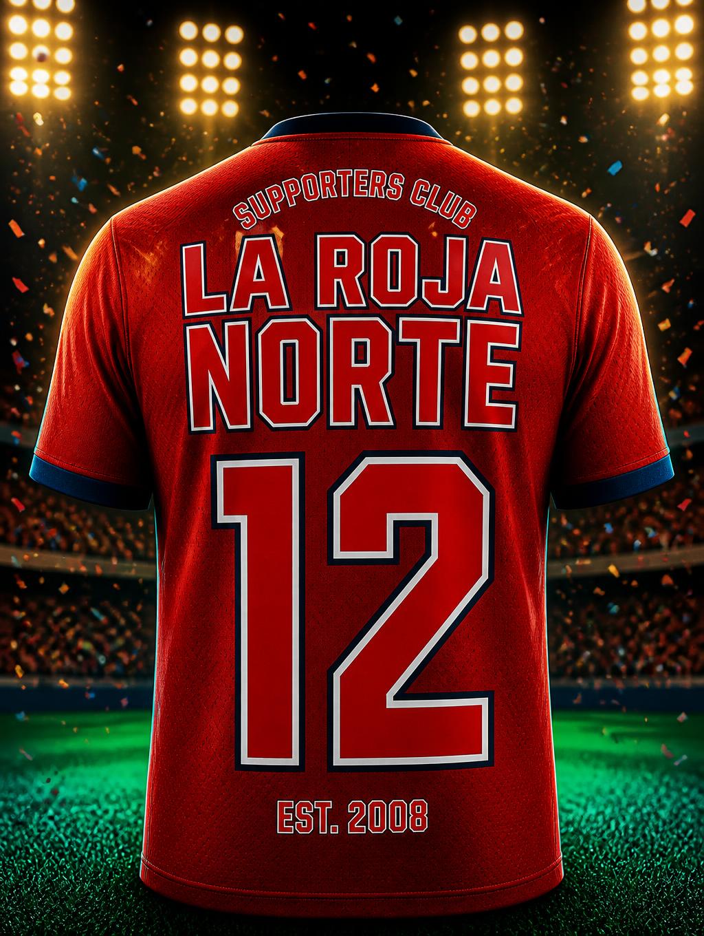 "LA ROJA
NORTE
12
SUPPORTERS CLUB
EST. 2008" — Sports Football | AI Text Effect Generator