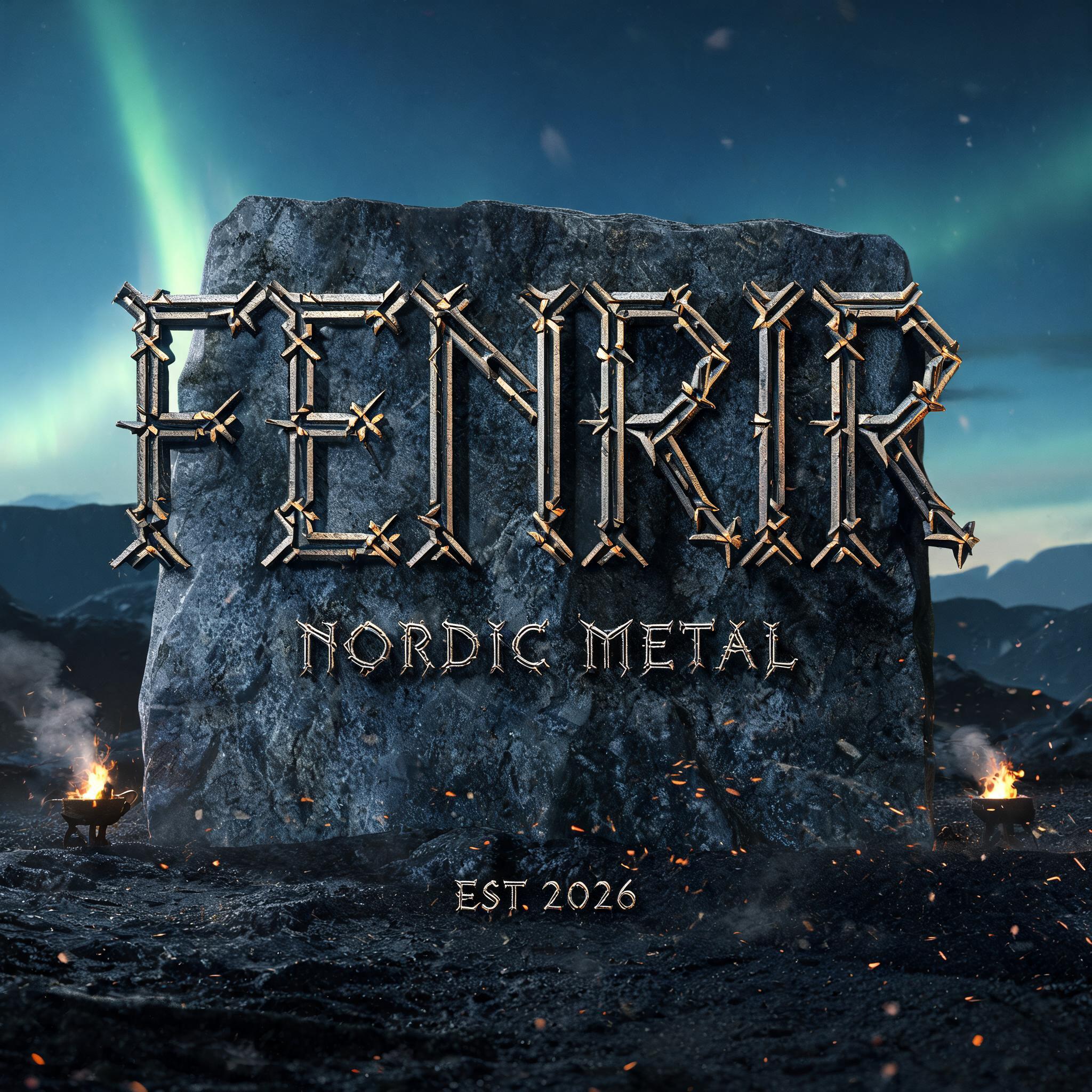 "Create a metal band logo for Fenrir in carved stone Viking style" — Viking | AI Text Effect Generator