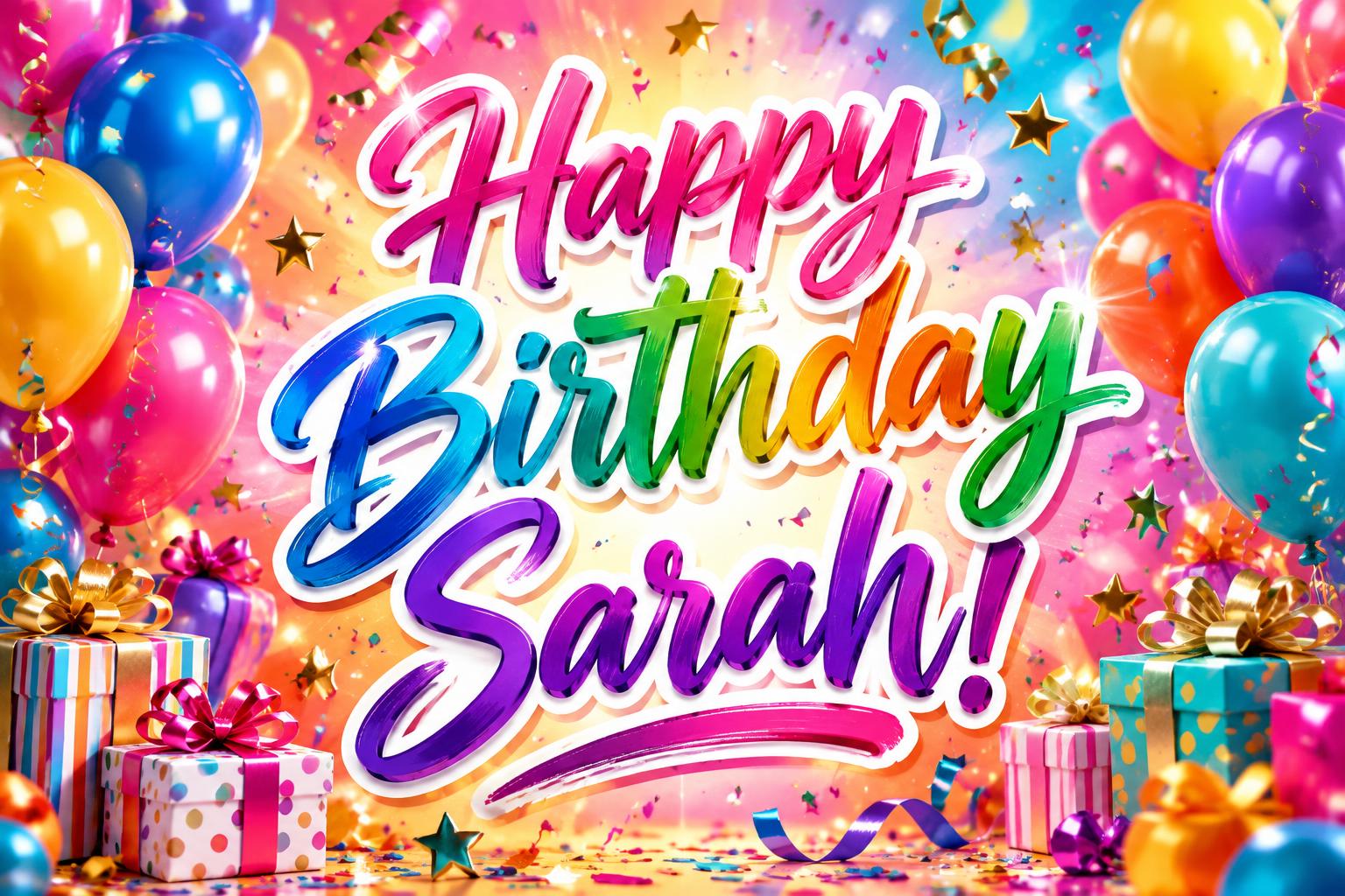 "Happy Birthday Sarah!" — Birthday | AI Text Effect Generator