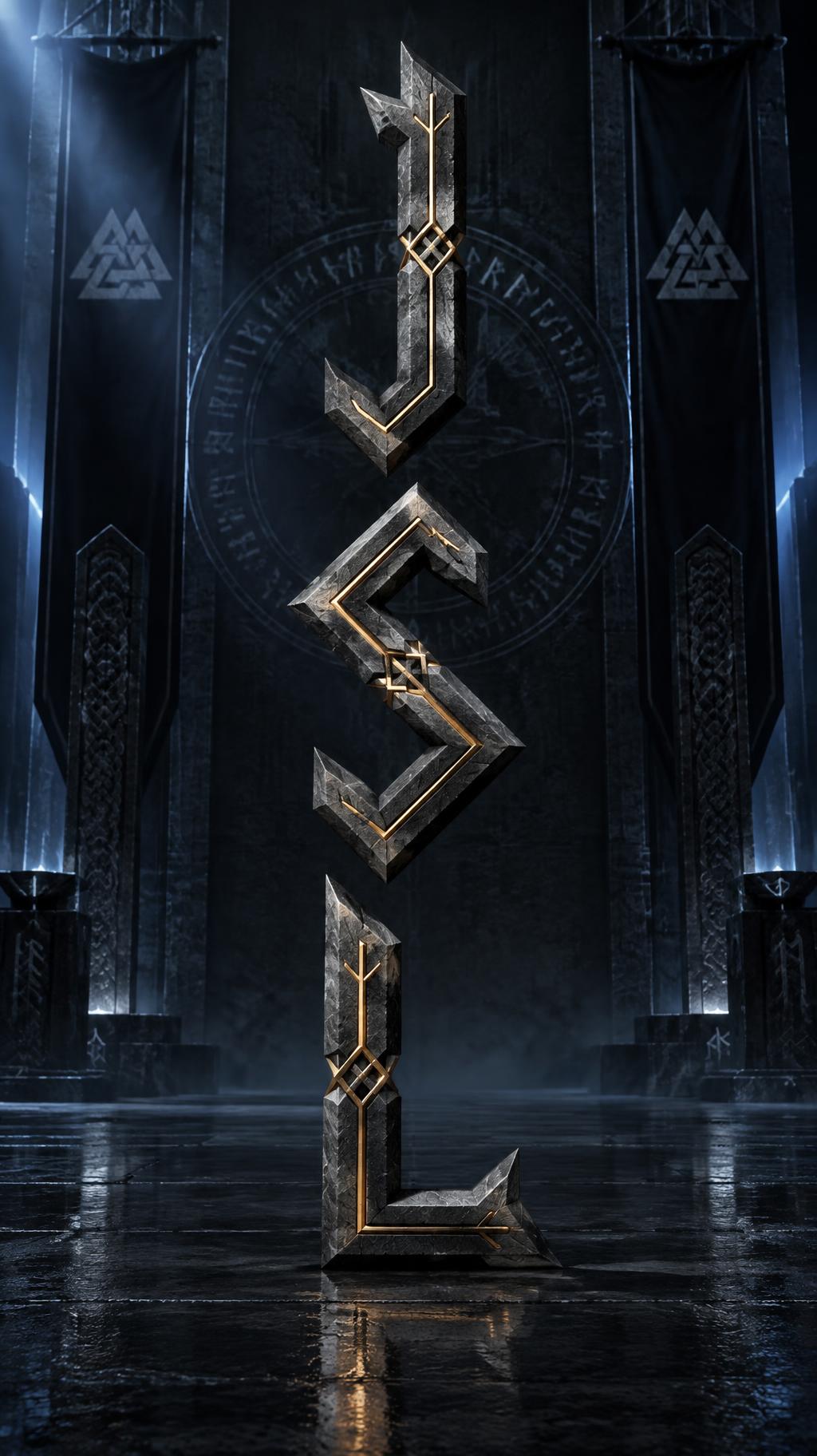 "J
S 
L" — Viking Runic text effect