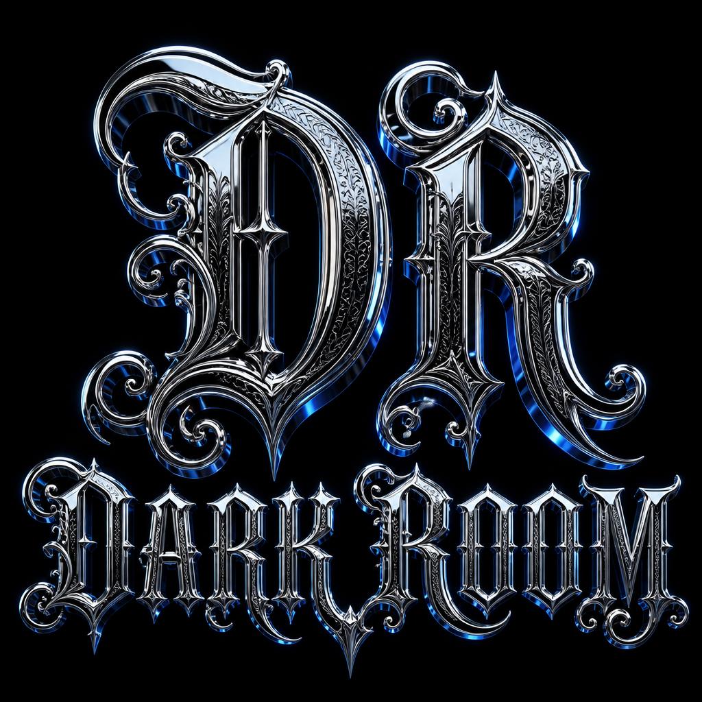"DR
DARK ROOM" — Chrome Metal 3d | AI Text Effect Generator