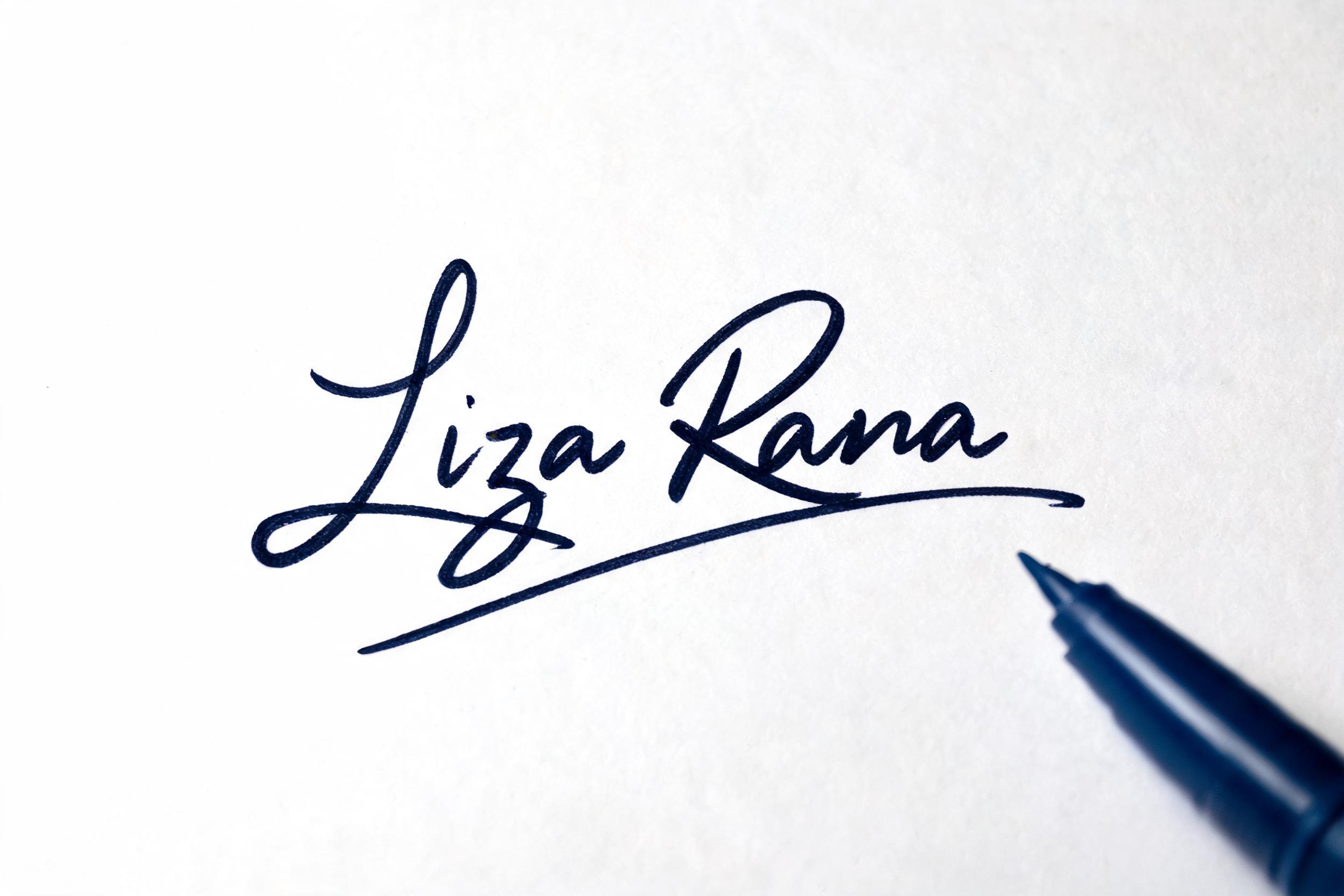 "styled bold and confident signature of Liza Rana" — Cursive Signature | AI Text Effect Generator