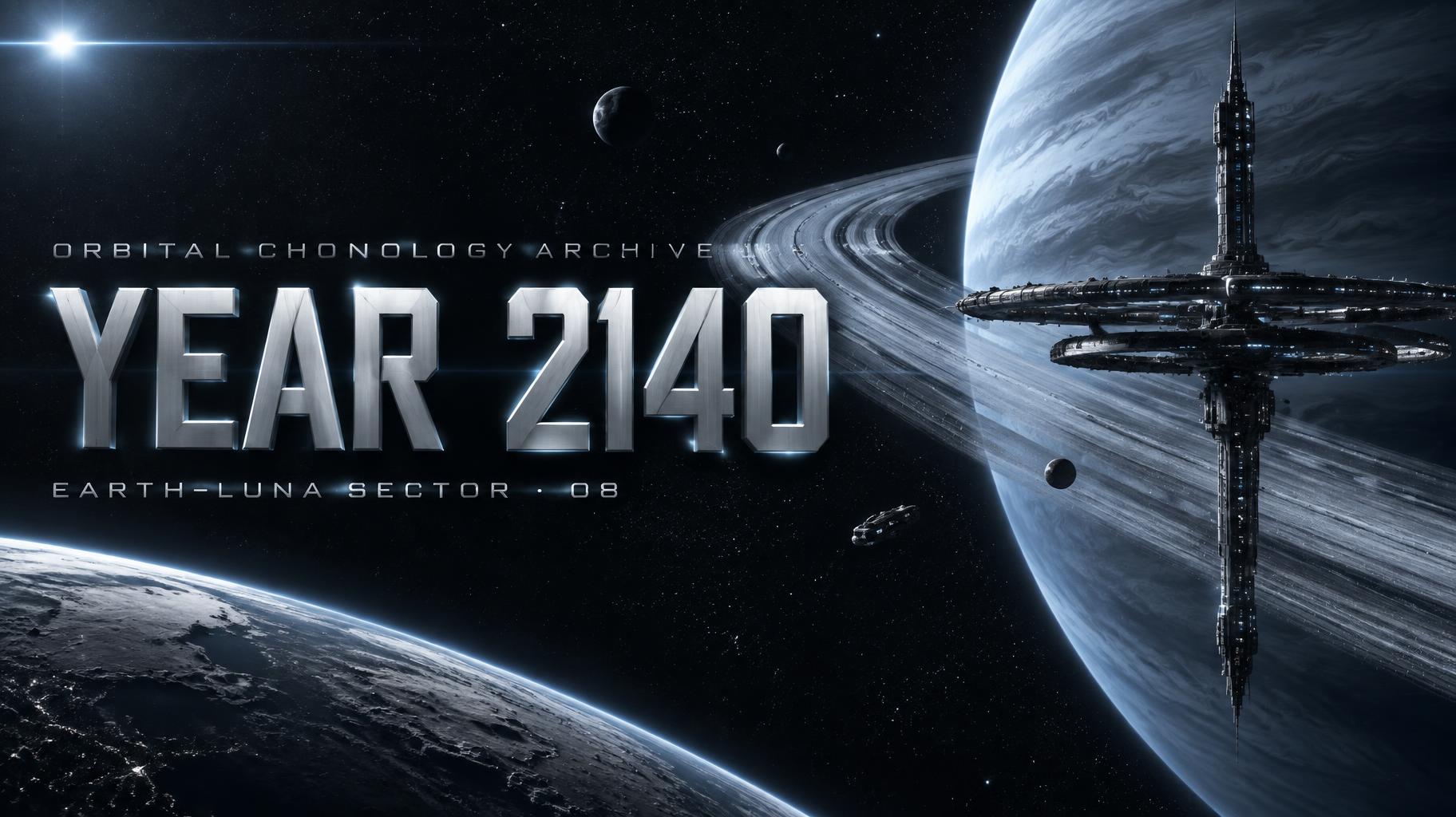 "YEAR 2140
ORBITAL CHRONOLOGY ARCHIVE
EARTH–LUNA SECTOR · 08" — Cinematic Scifi text effect