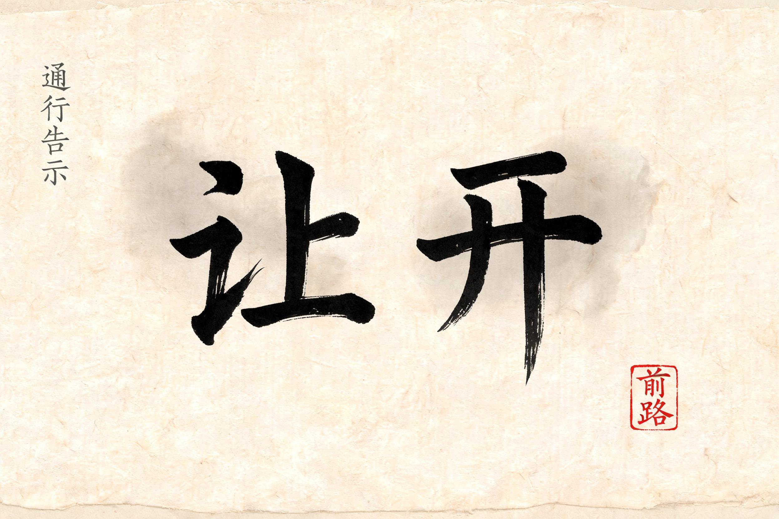 "让开
通行告示
前路" — Brush Chinese Ink | AI Text Effect Generator