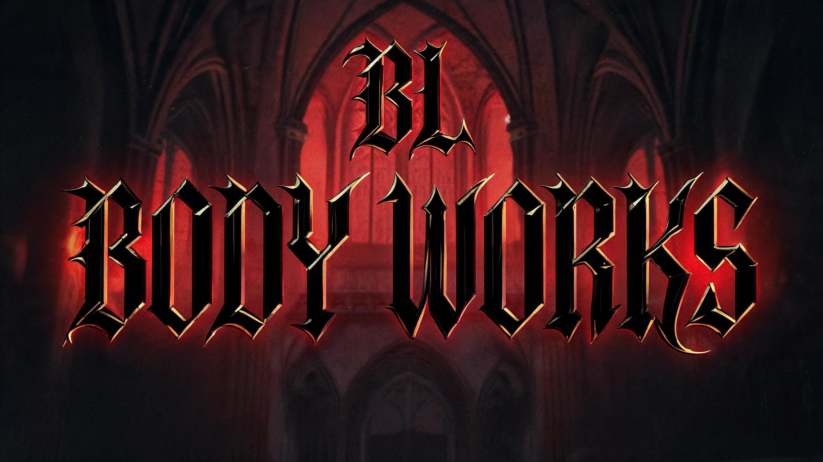 "B L BODY WORKS" — Gothic Font | AI Text Effect Generator