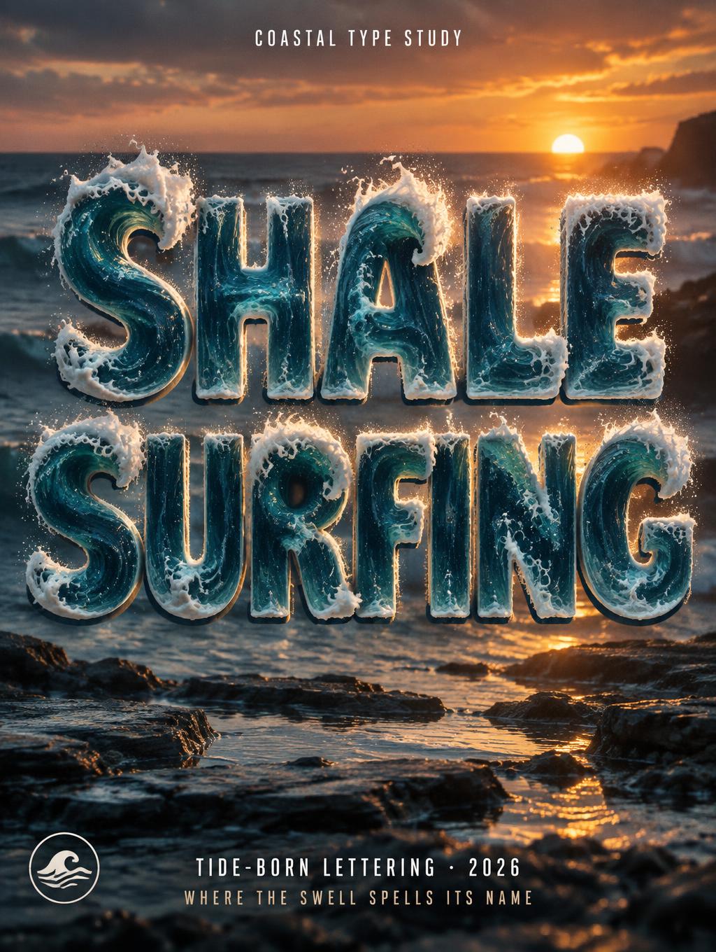 "SHALE
SURFING
COASTAL TYPE STUDY
TIDE-BORN LETTERING · 2026
WHERE THE SWELL SPELLS ITS NAME" — Cinematic Youtube Creator | AI Text Effect Generator