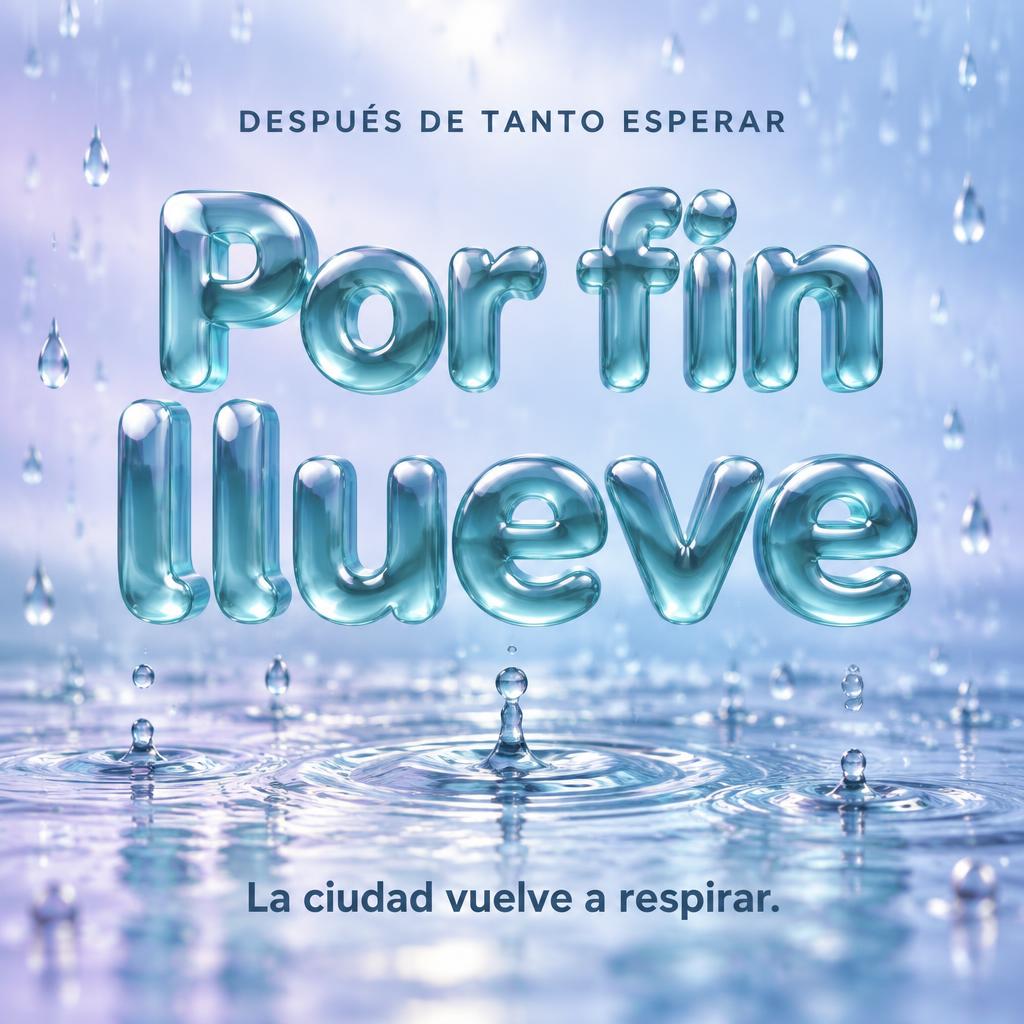 "Por fin llueve
La ciudad vuelve a respirar.
DESPUÉS DE TANTO ESPERAR" — Glass Liquid | AI Text Effect Generator
