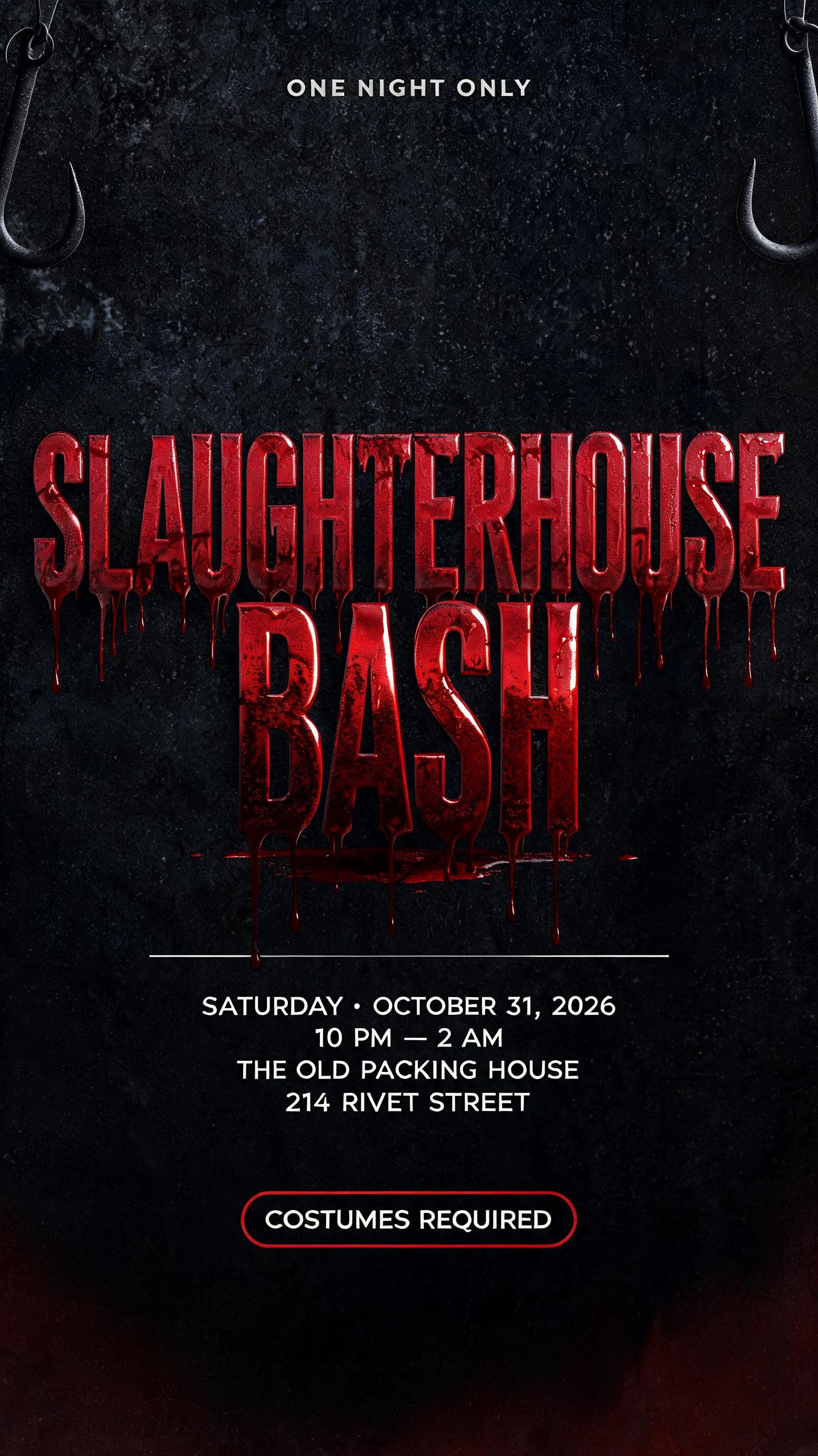"Create a Halloween party invite for the Slaughterhouse Bash" — Drip Font Blood text effect